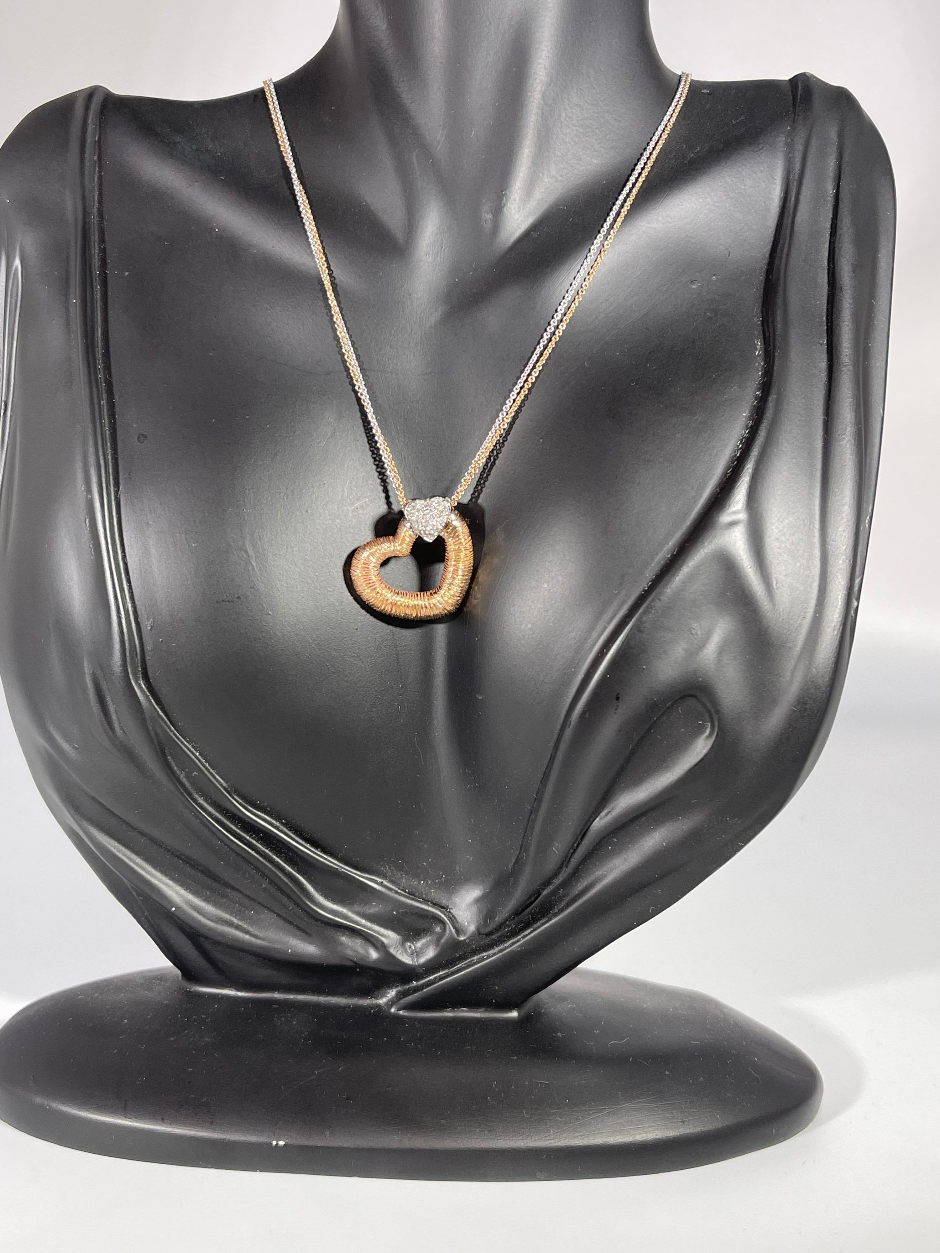 Designer Effy's 0.18 Ct Diamond Heart Necklace 14 Karat Rose & White Gold Chain 5