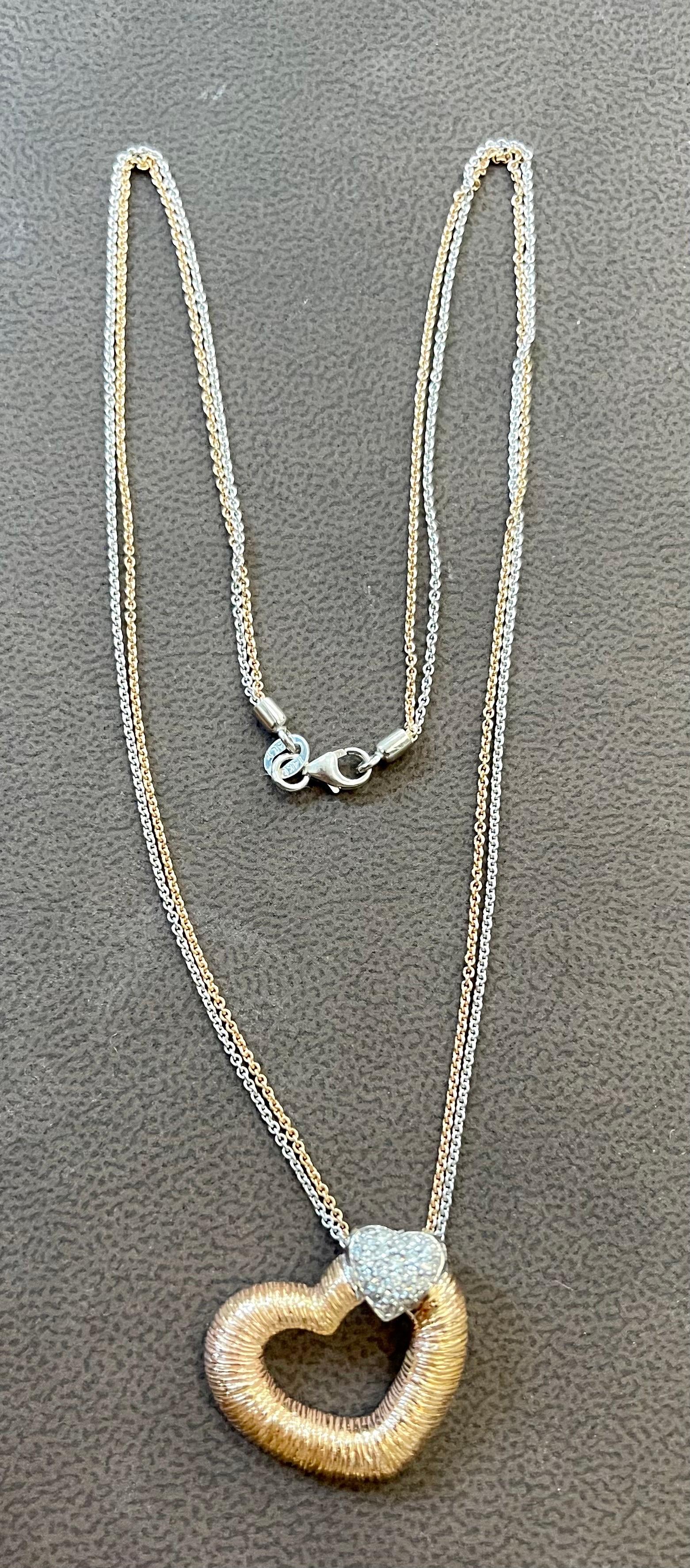 Round Cut Designer Effy's 0.18 Ct Diamond Heart Necklace 14 Karat Rose & White Gold Chain