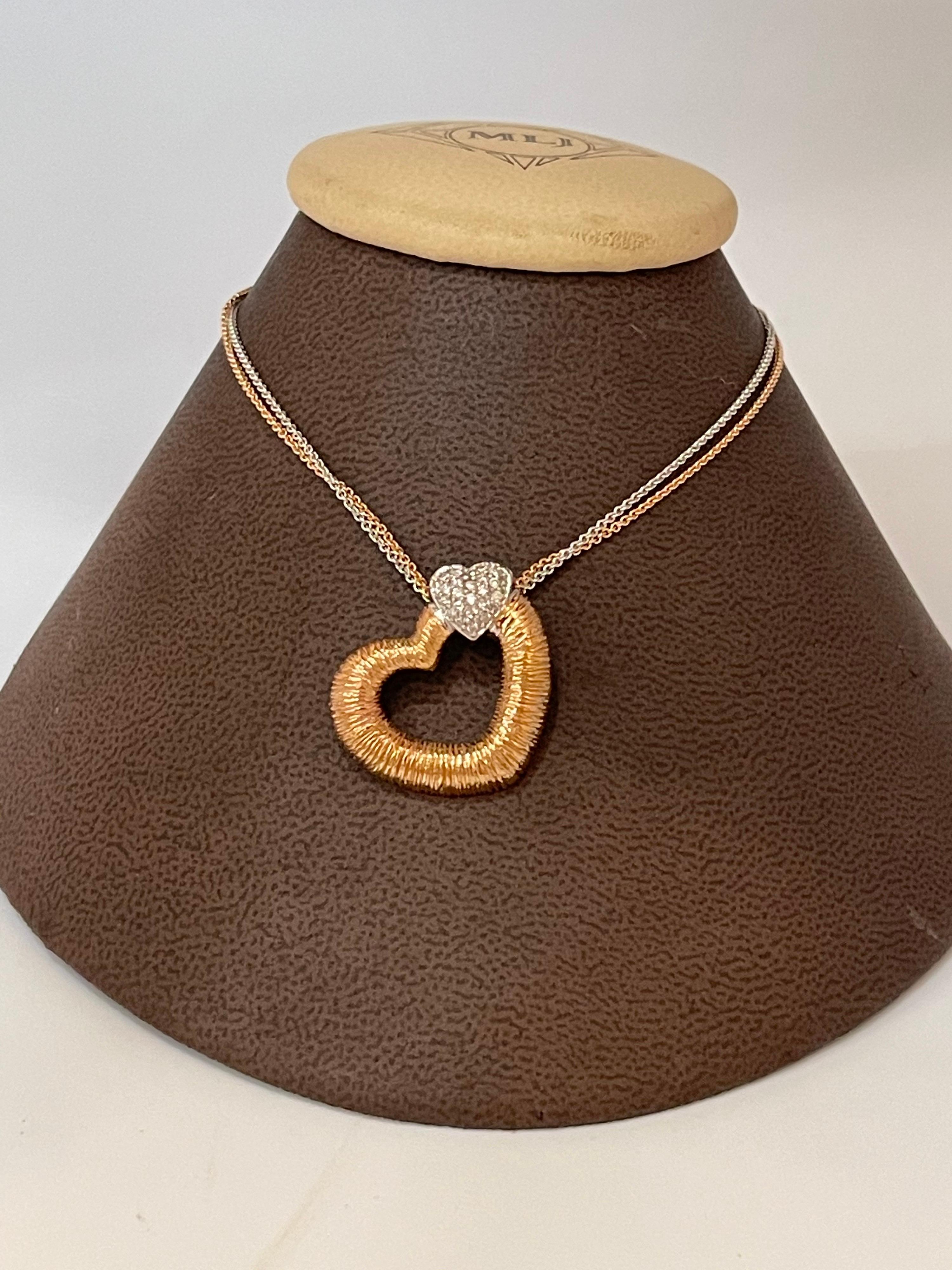 Women's or Men's Designer Effy's 0.18 Ct Diamond Heart Necklace 14 Karat Rose & White Gold Chain