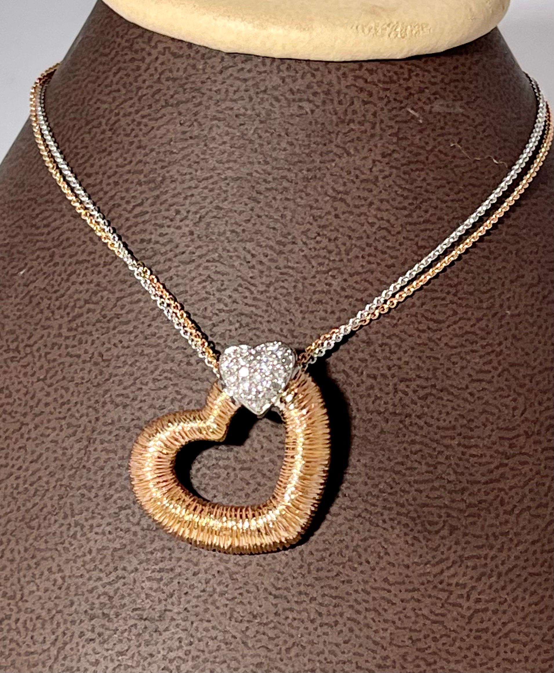 Designer Effy's 0.18 Ct Diamond Heart Necklace 14 Karat Rose & White Gold Chain 1