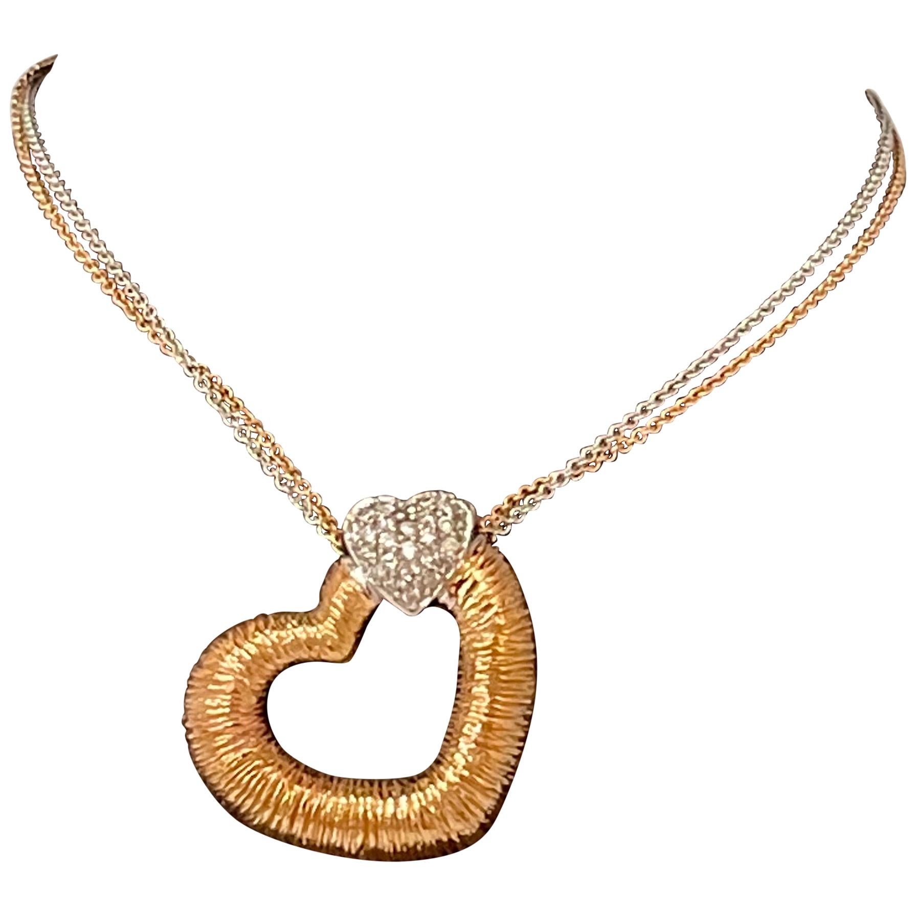 Designer Effy's 0.18 Ct Diamond Heart Necklace 14 Karat Rose & White Gold Chain