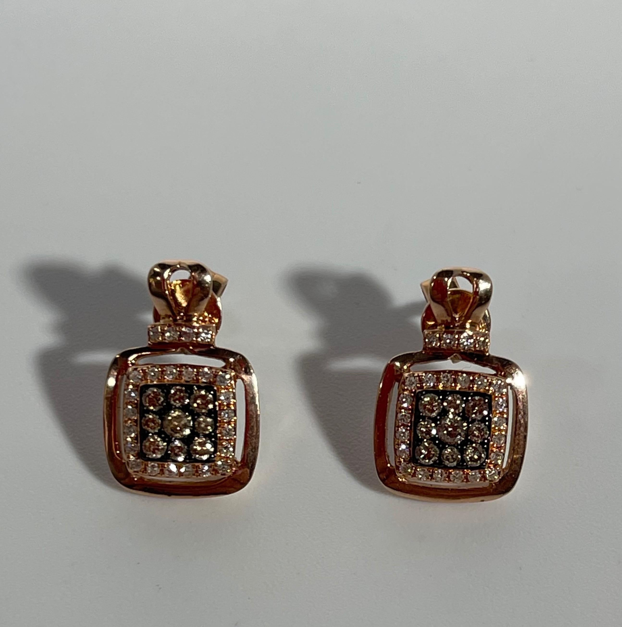 Designer Effy's 0.36 Carat Expresso Diamond Square Stud Earrings 14 Karat Gold 1