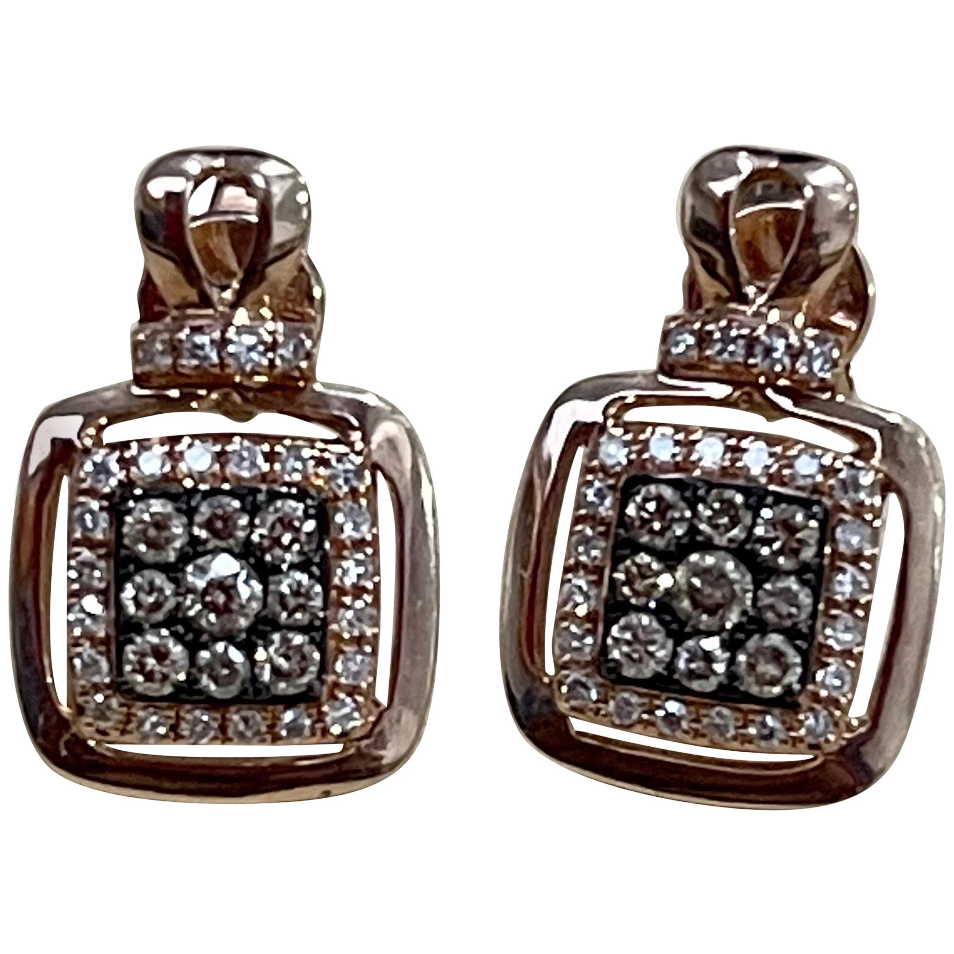 Designer Effy's 0.36 Carat Expresso Diamond Square Stud Earrings 14 Karat Gold