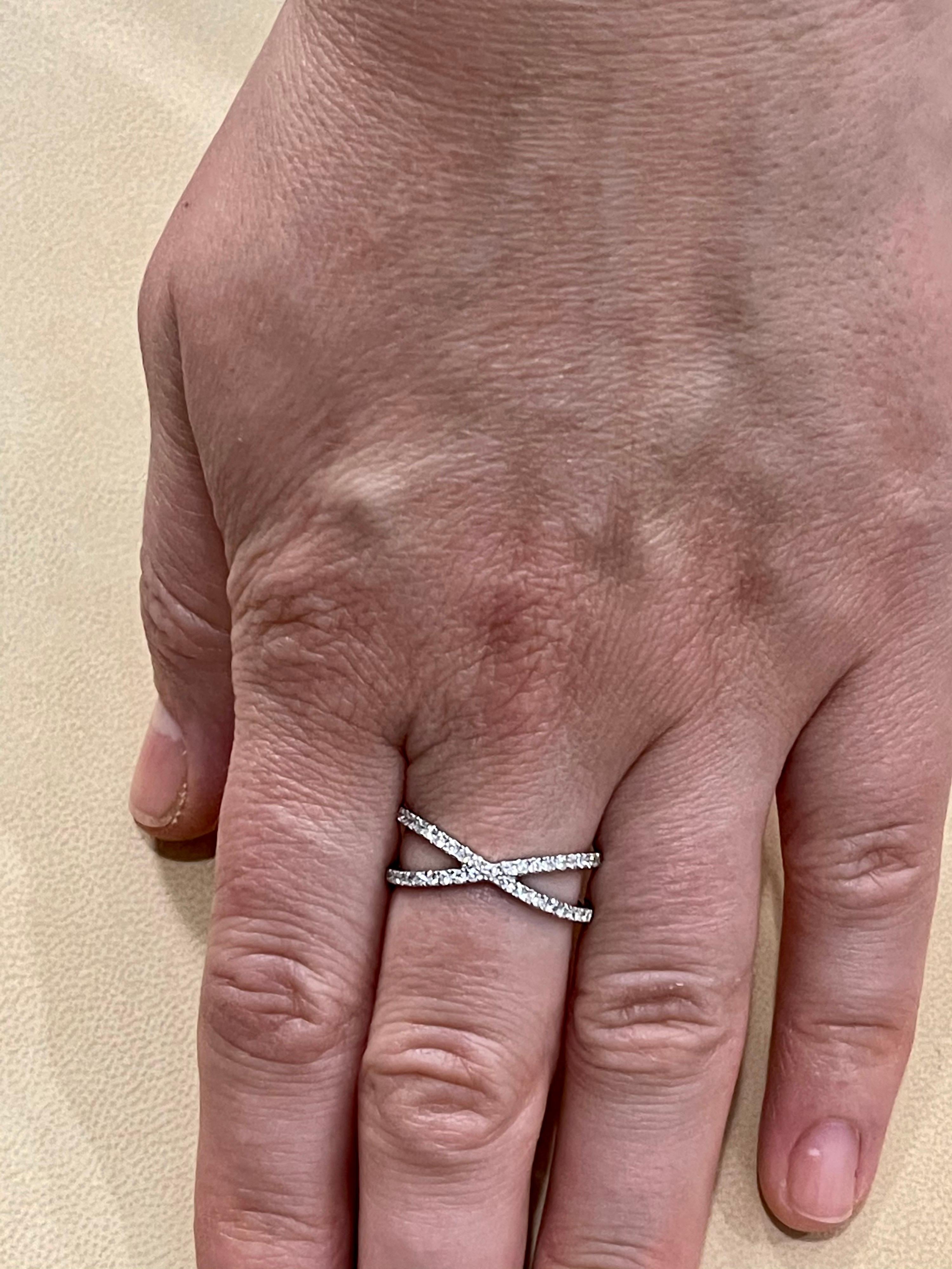 Designer Effy's 0.40 Carat Diamond Cross over Cocktail Ring 14 Karat White Gold 5