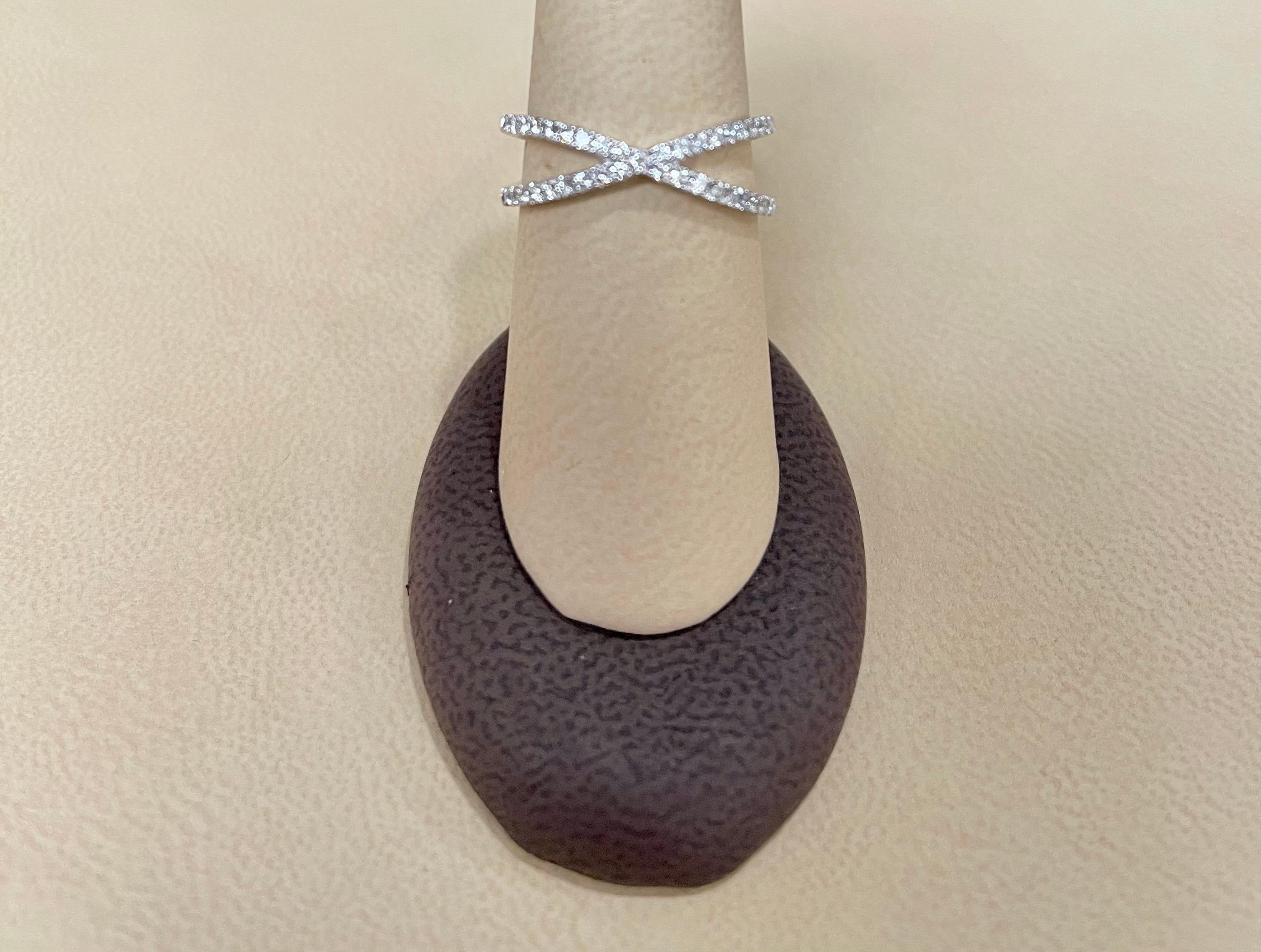 Round Cut Designer Effy's 0.40 Carat Diamond Cross over Cocktail Ring 14 Karat White Gold
