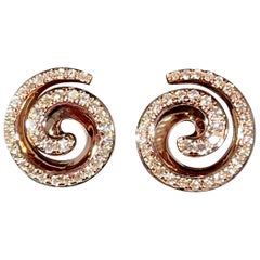 Designer Effy's 0.42 Carat Diamond Rose Stud Post Back Earrings 14 Karat Gold