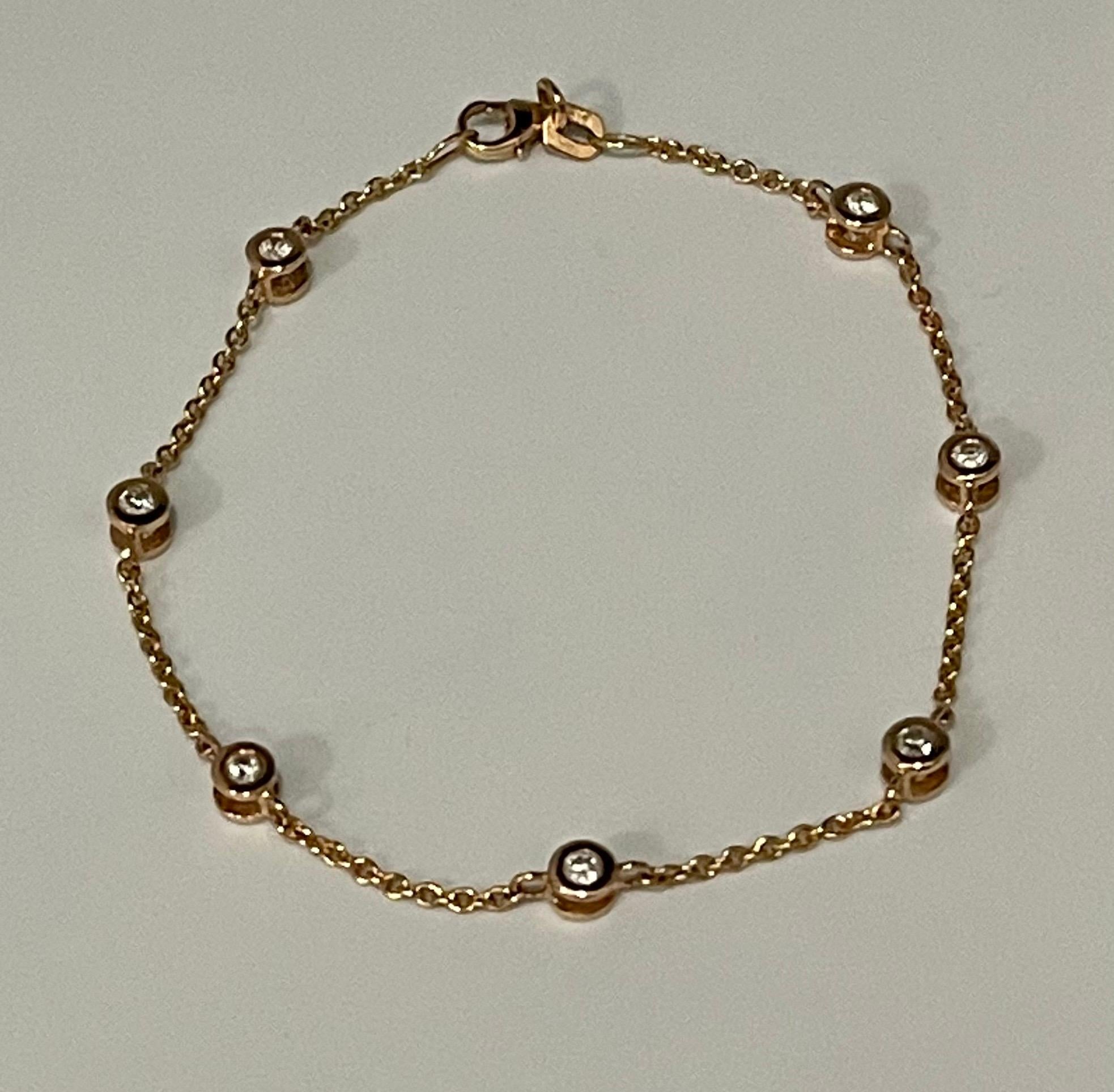 Women's or Men's Designer Effy's 0.55 Carat Diamond by Yard Bracelet 14 Karat Rose Gold Chain