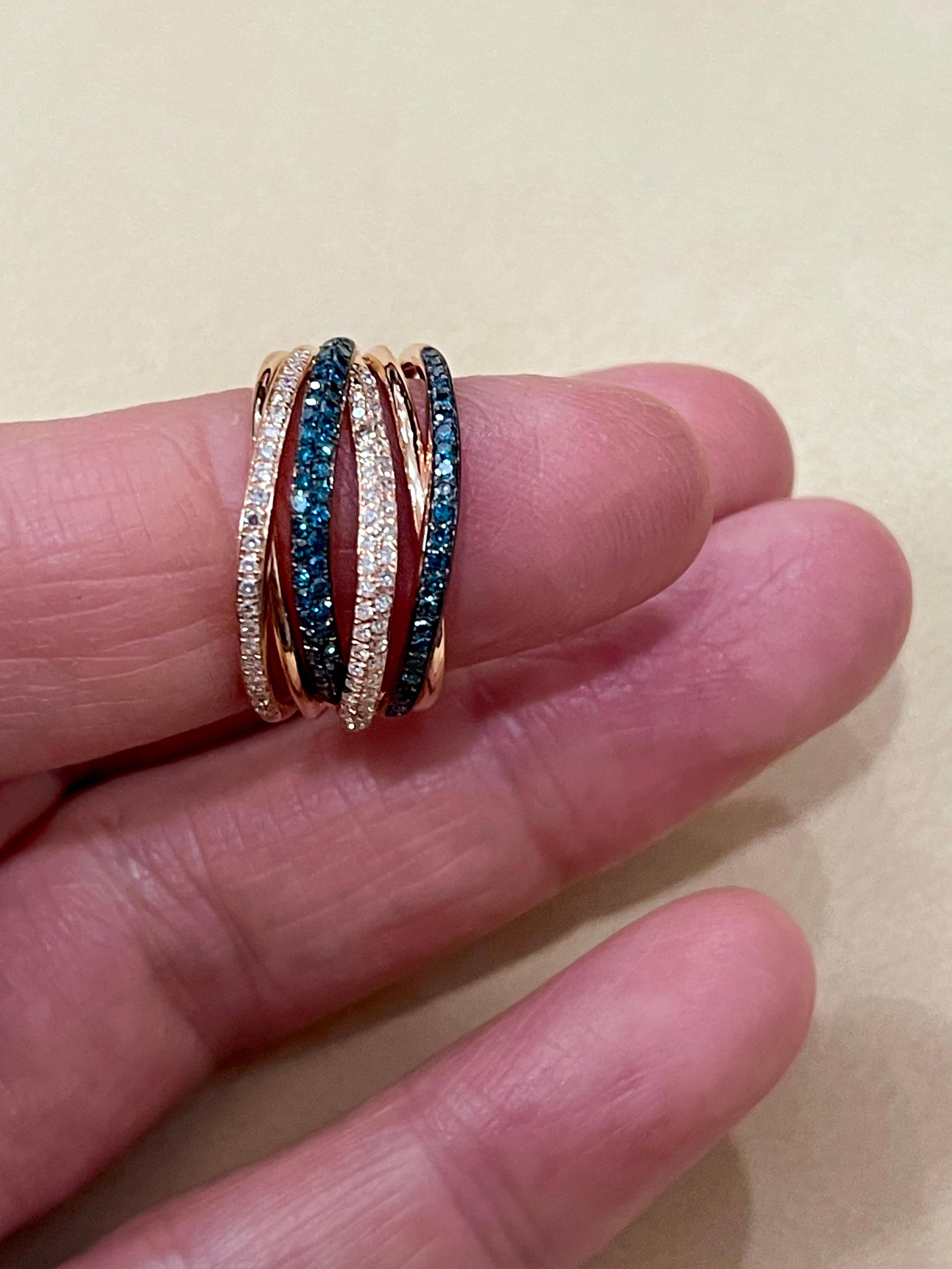 Designer Effy's 0.56 Carat Blue and White Diamond Cocktail Ring 14 Karat Gold 3