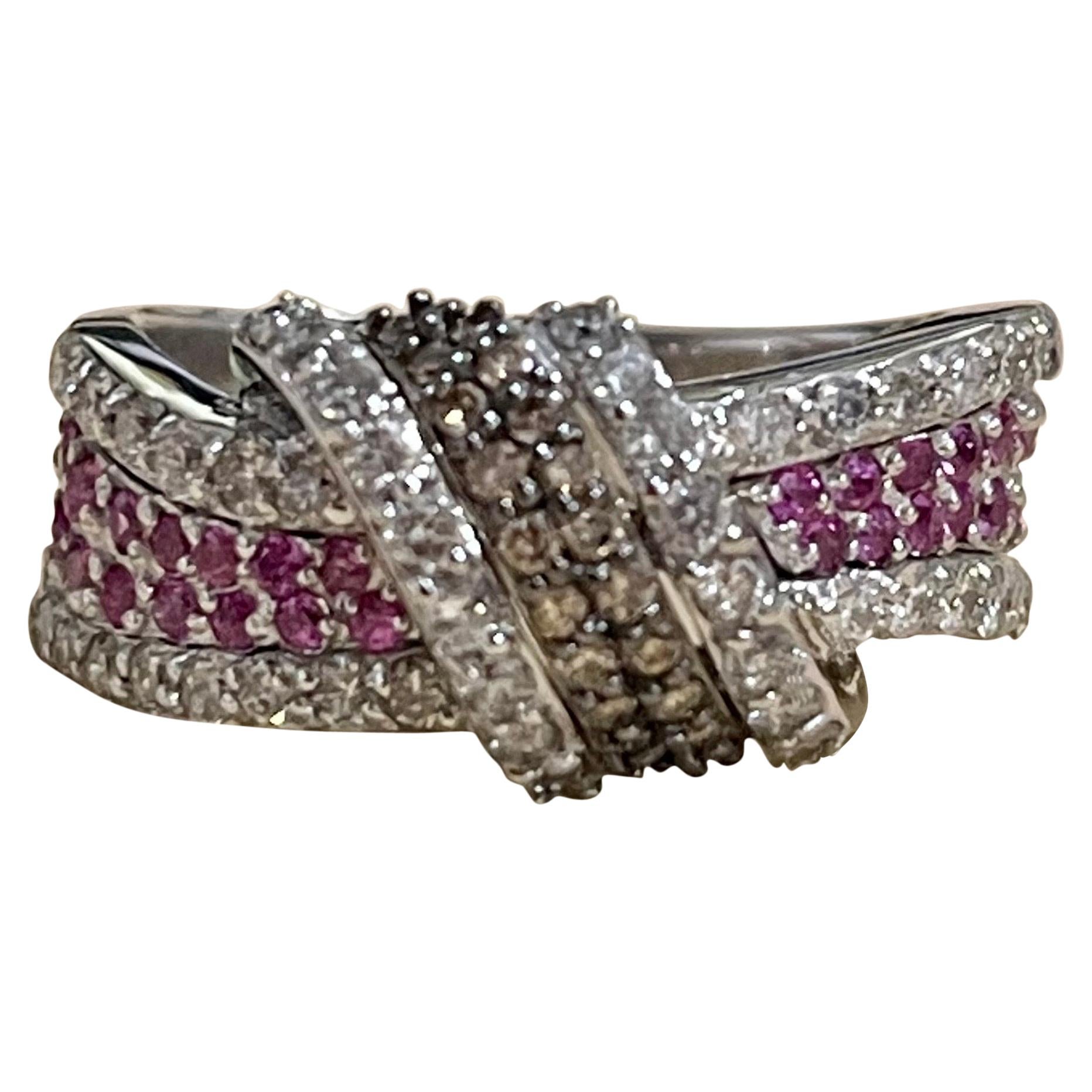 Designer Effy's 0.80 Carat Espresso Diamond and Pink Sapphire Ring 14 Karat Gold