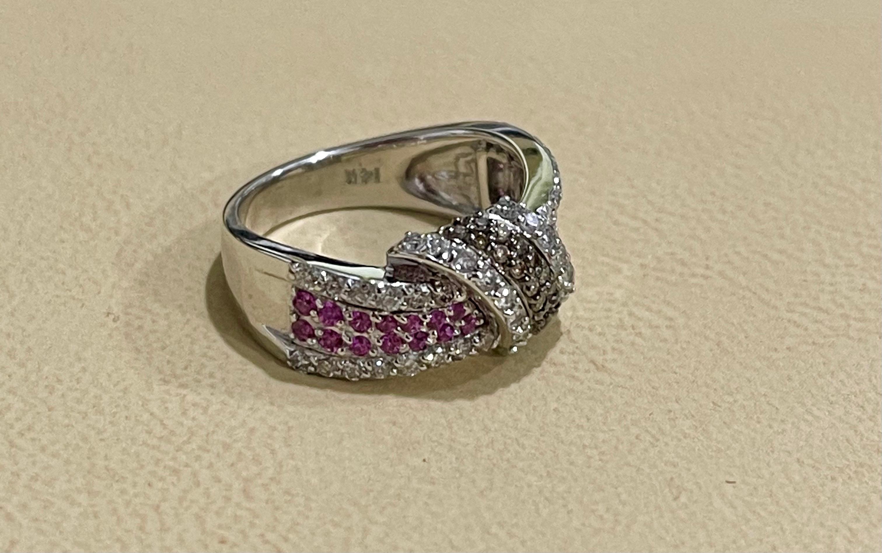 Women's Designer Effy's 0.80 Carat Espresso Diamond and Pink Sapphire Ring 14 Karat Gold