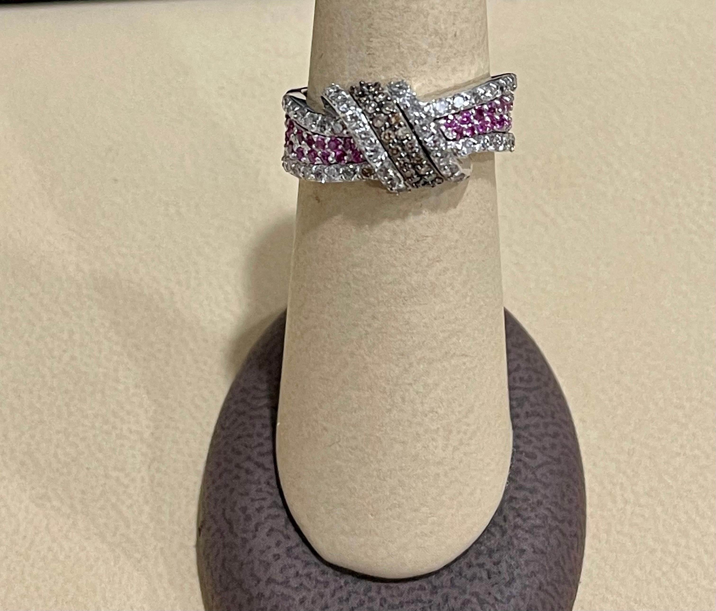 Designer Effy's 0.80 Carat Espresso Diamond and Pink Sapphire Ring 14 Karat Gold 1