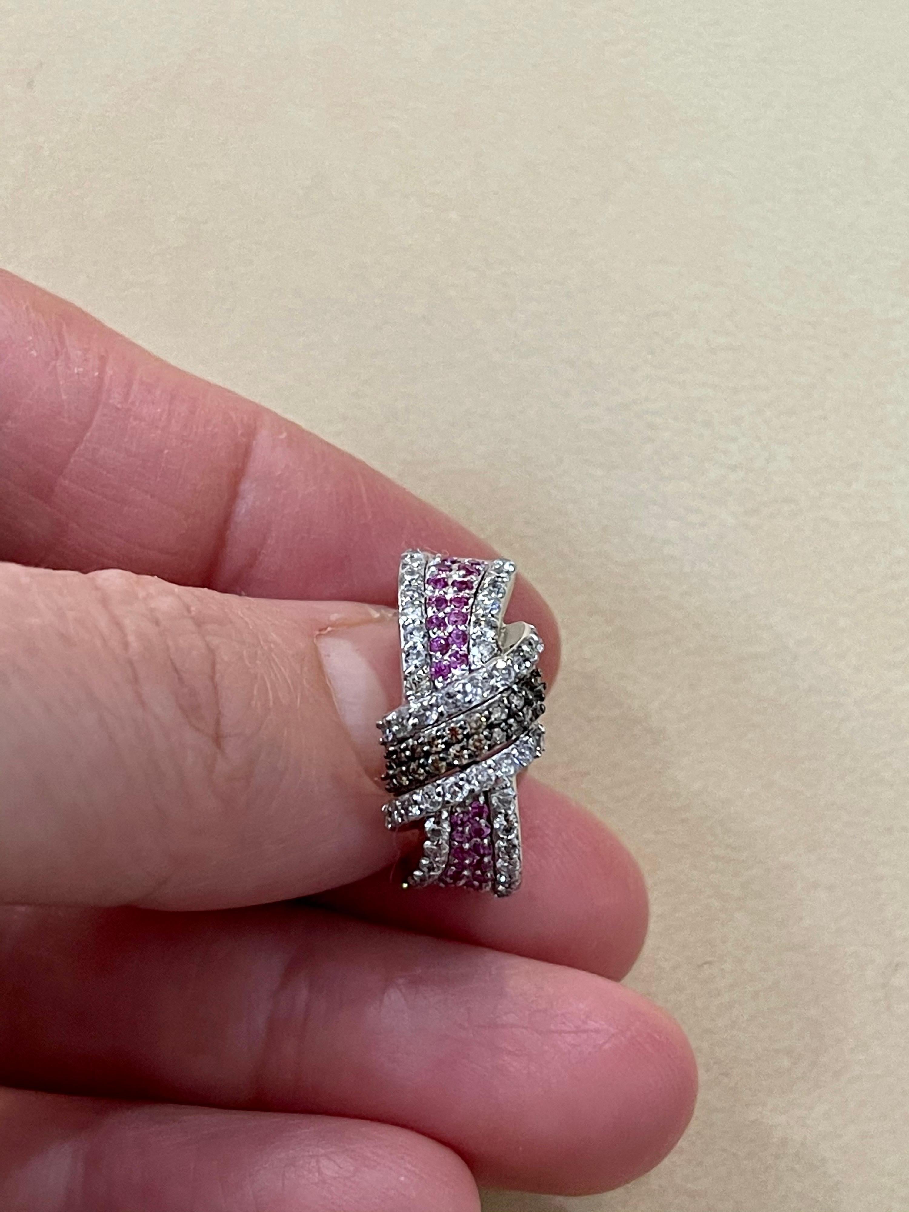Designer Effy's 0.80 Carat Espresso Diamond and Pink Sapphire Ring 14 Karat Gold 2