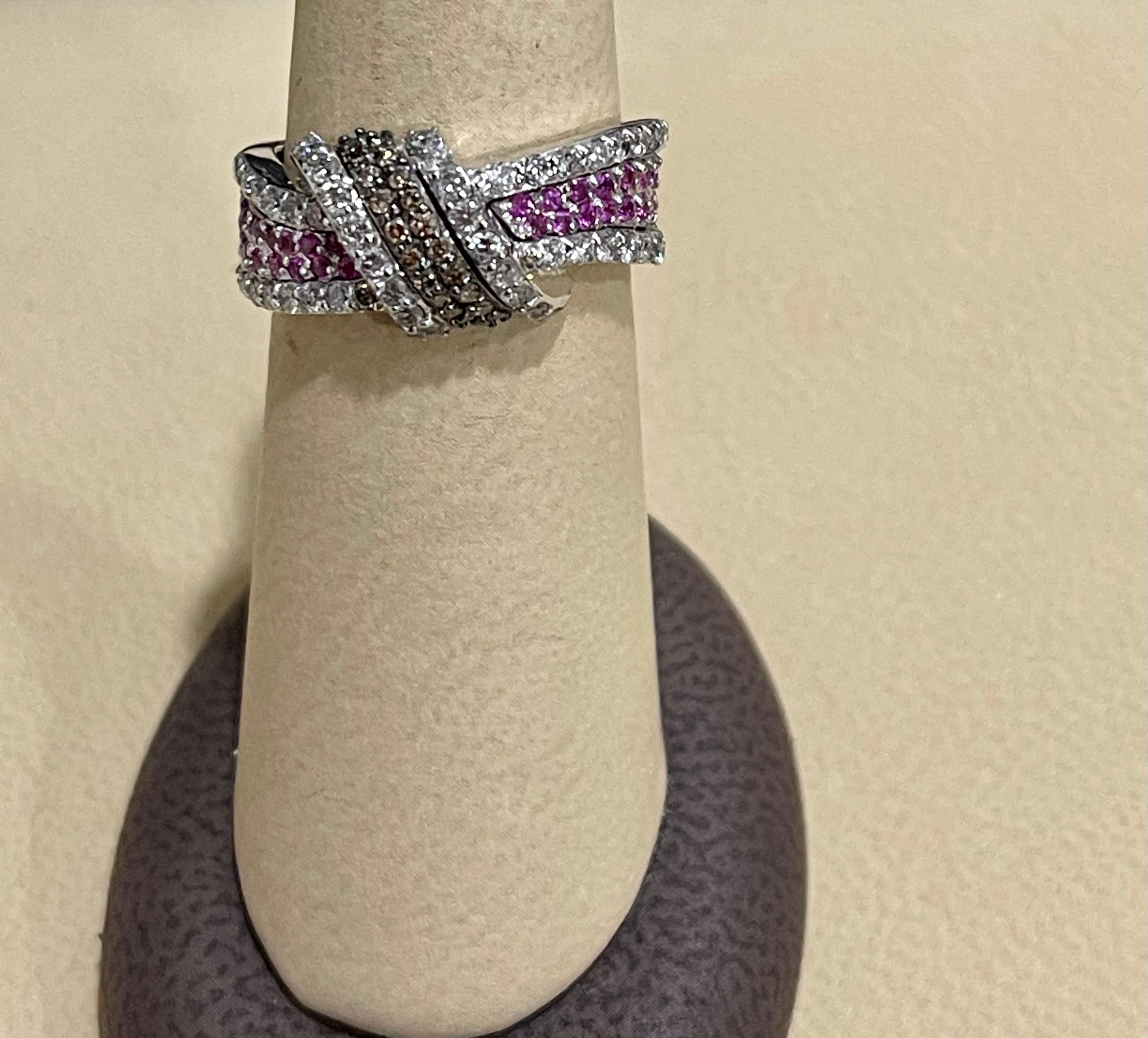 Designer Effy's 0.80 Carat Espresso Diamond and Pink Sapphire Ring 14 Karat Gold 4