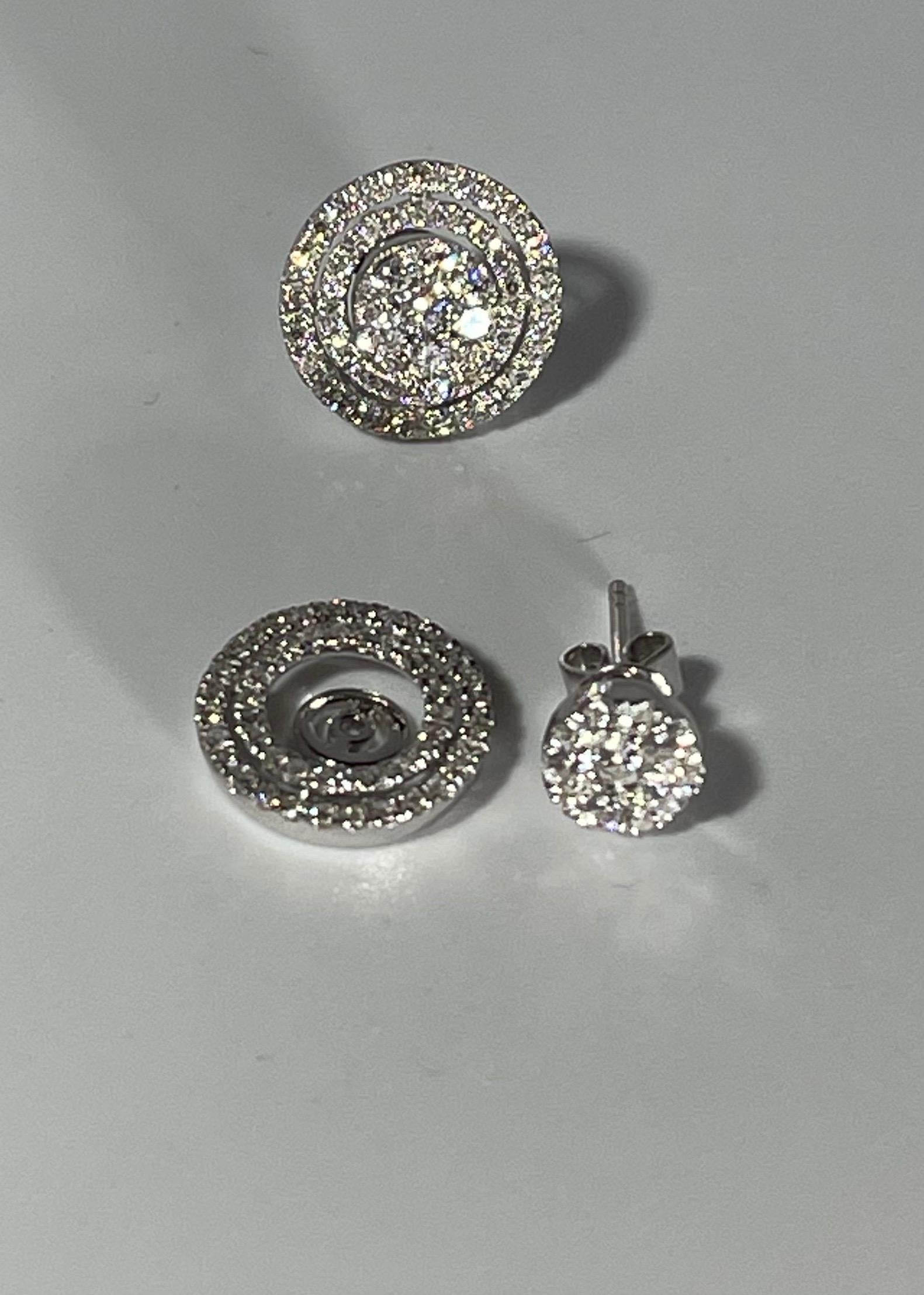 Round Cut Designer Effy's 1.06 Carat Diamond Stud Post Back Earrings 14 Karat White Gold
