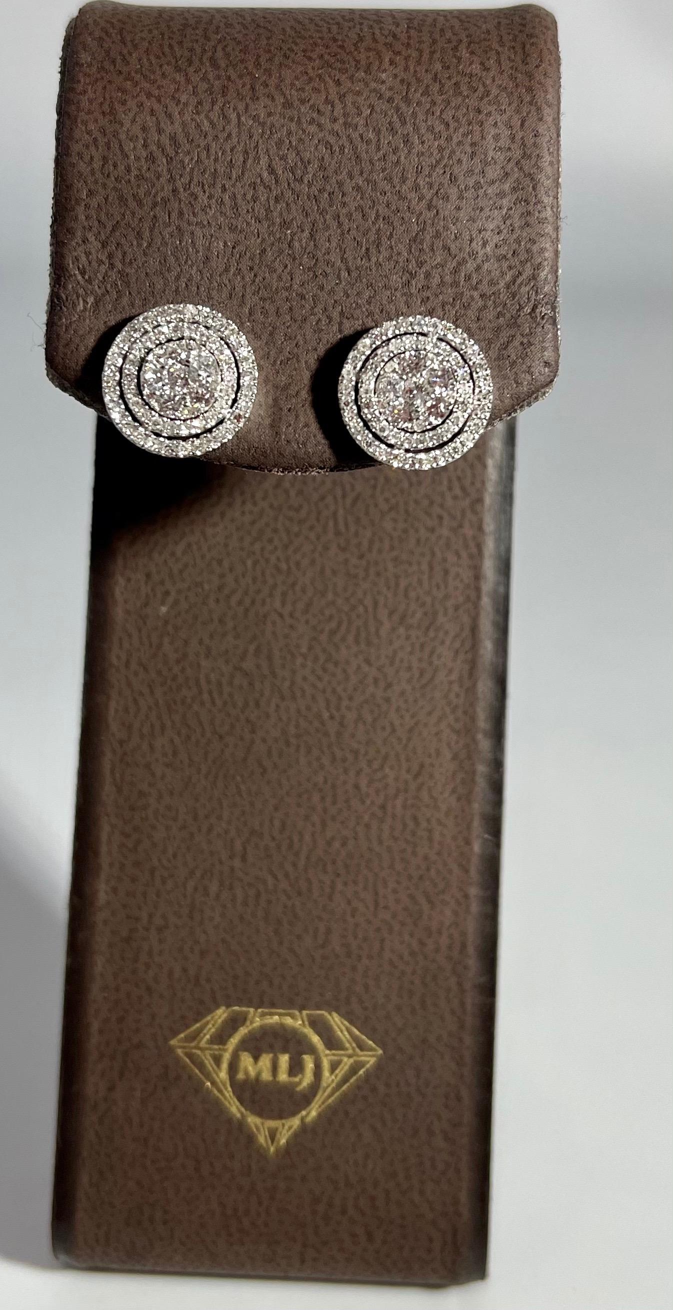 Women's Designer Effy's 1.06 Carat Diamond Stud Post Back Earrings 14 Karat White Gold