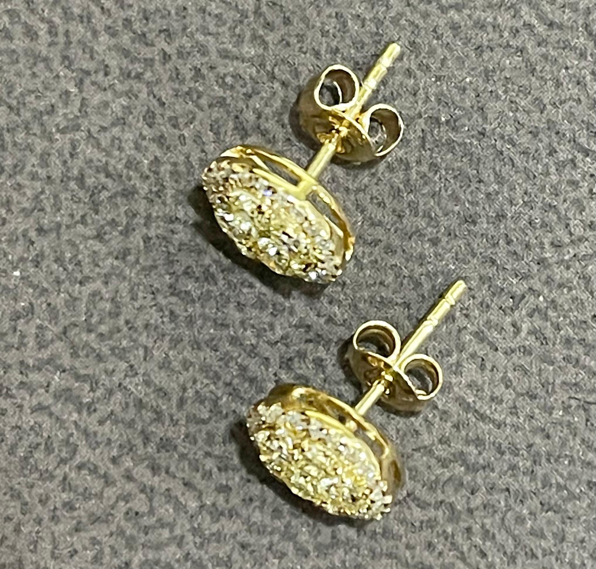 Round Cut Designer Effy's 1.08 Carat Diamond Stud Post Back Earrings 14 Karat Yellow Gold