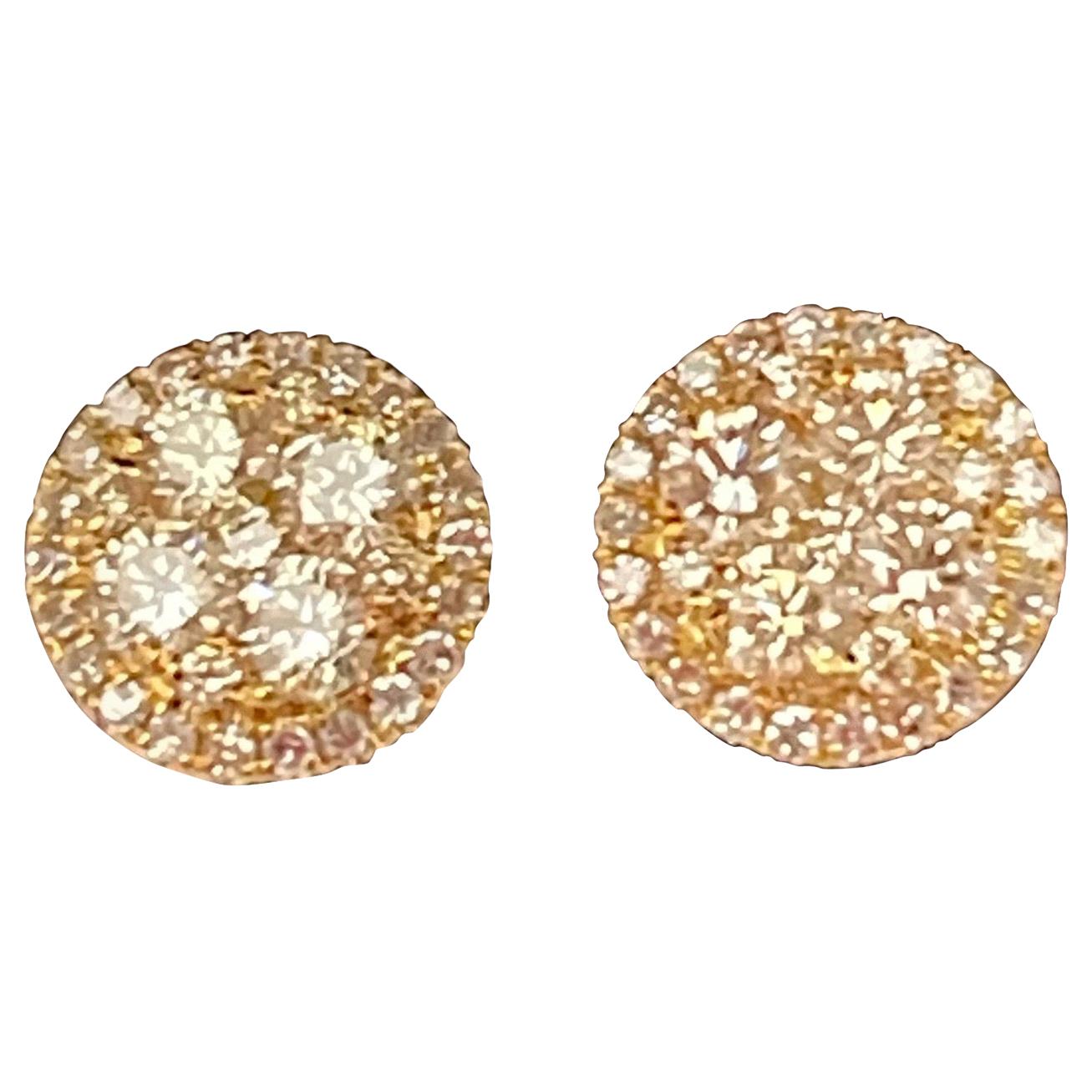 Designer Effy's 1.08 Carat Diamond Stud Post Back Earrings 14 Karat Yellow Gold