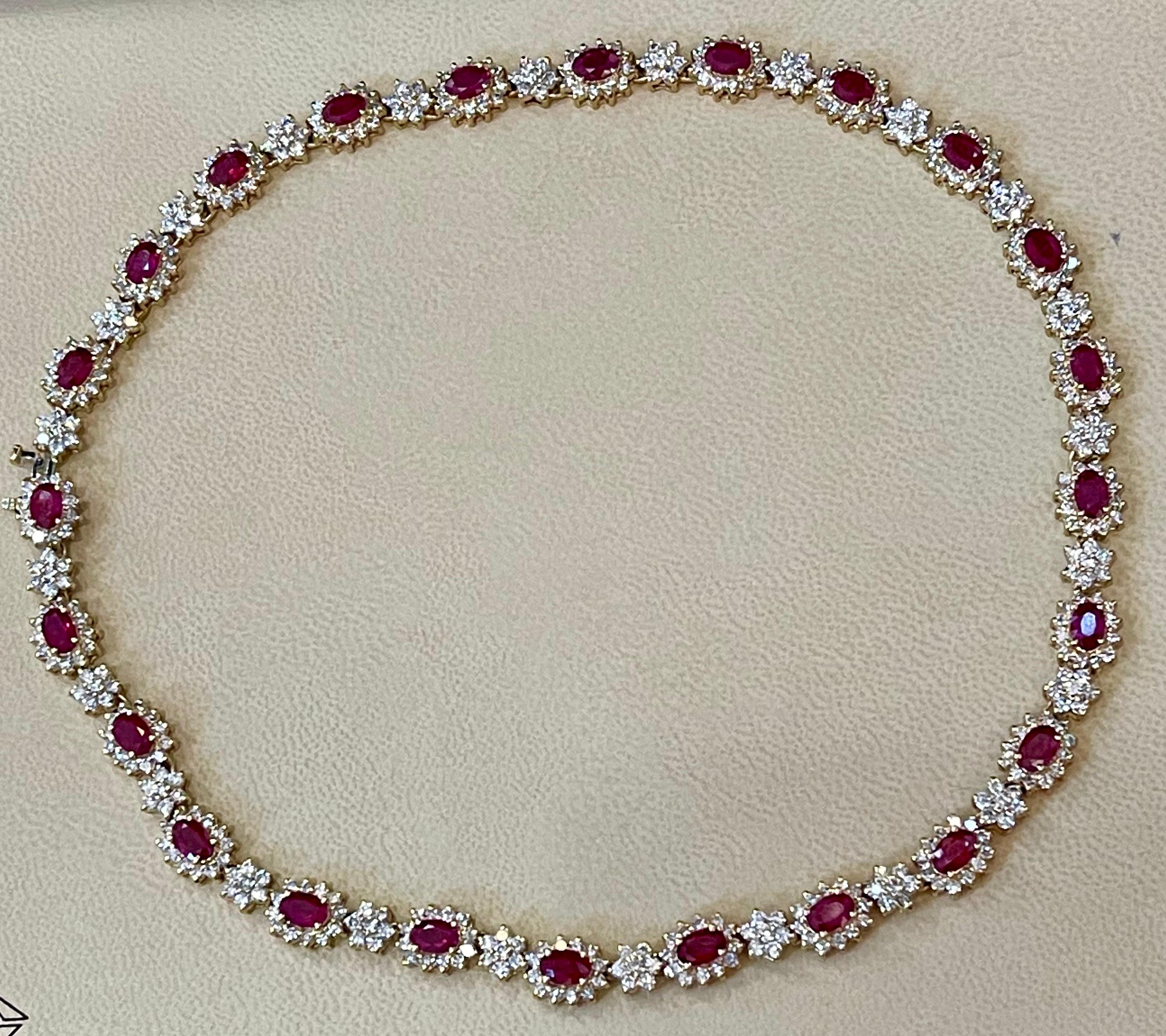 Designer Effy's 14Ct Oval Shape Natural  Ruby & 11 Ct Diamond Necklace 14KY Goldng of 29 stones of Emerald .Each oval 
 Oval shape Ruby is surrounded by brilliant cut diamonds .
The Necklace is made with Brilliant   round cut diamond flowers