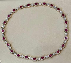 Designer Effy's 14ct Oval Shape Natural Ruby & 11 Ct Diamond Necklace 14KY Gold