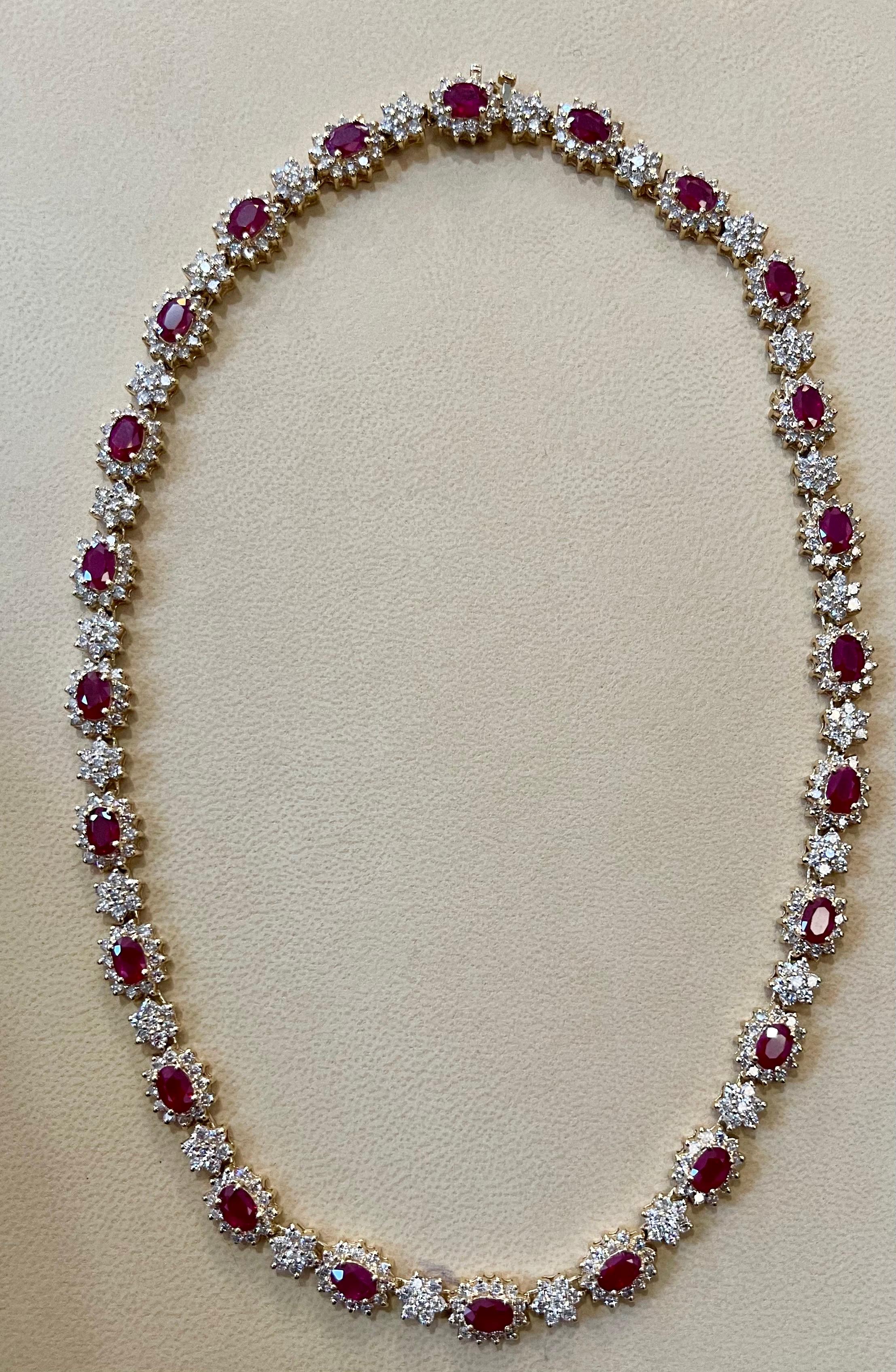 Oval Cut Designer Effy's 14ct Oval Shape Natural Ruby & 11 Ct Diamond Necklace 14KY Gold