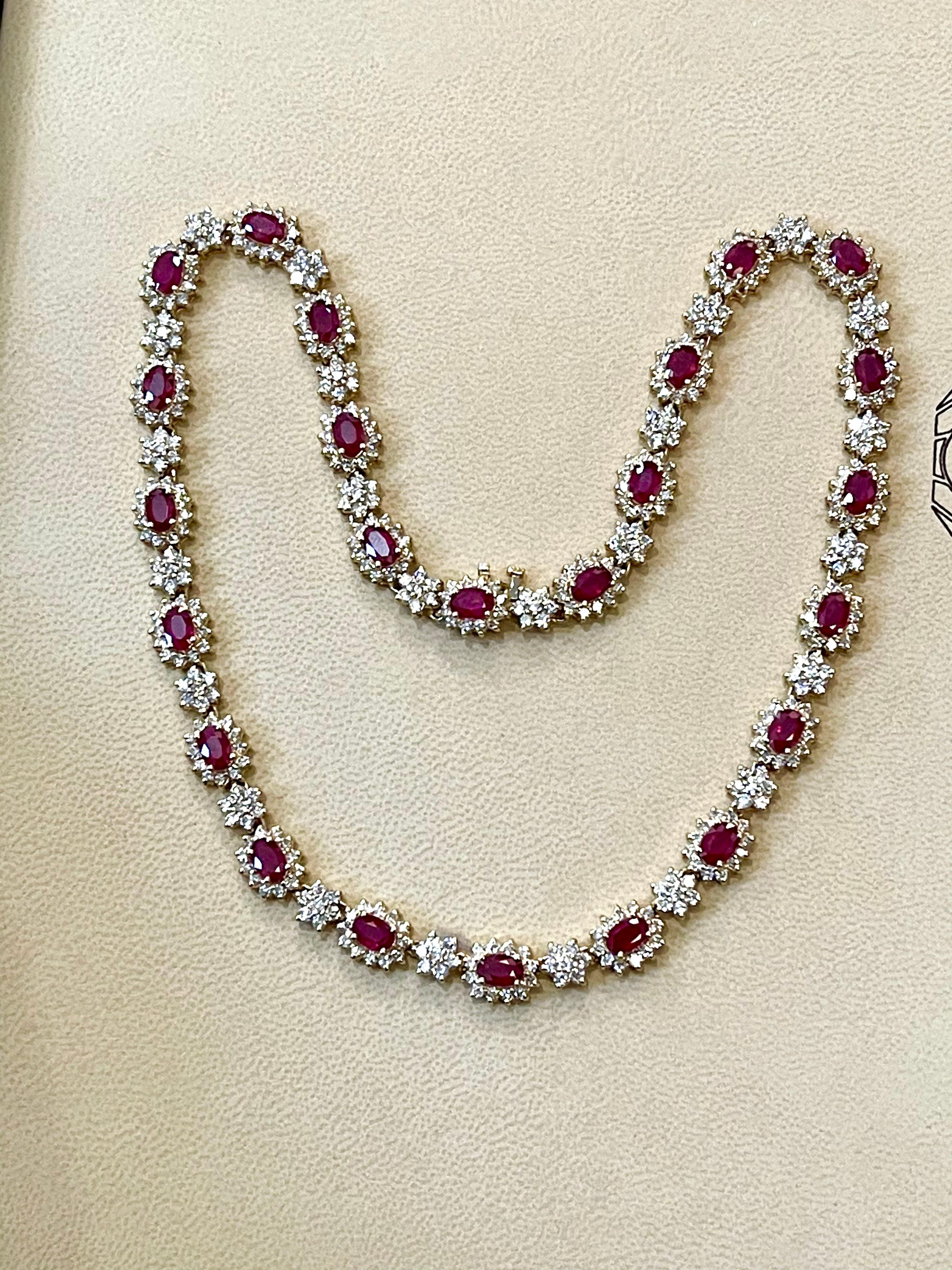 Designer Effy's 14ct Oval Shape Natural Ruby & 11 Ct Diamond Necklace 14KY Gold In New Condition In New York, NY
