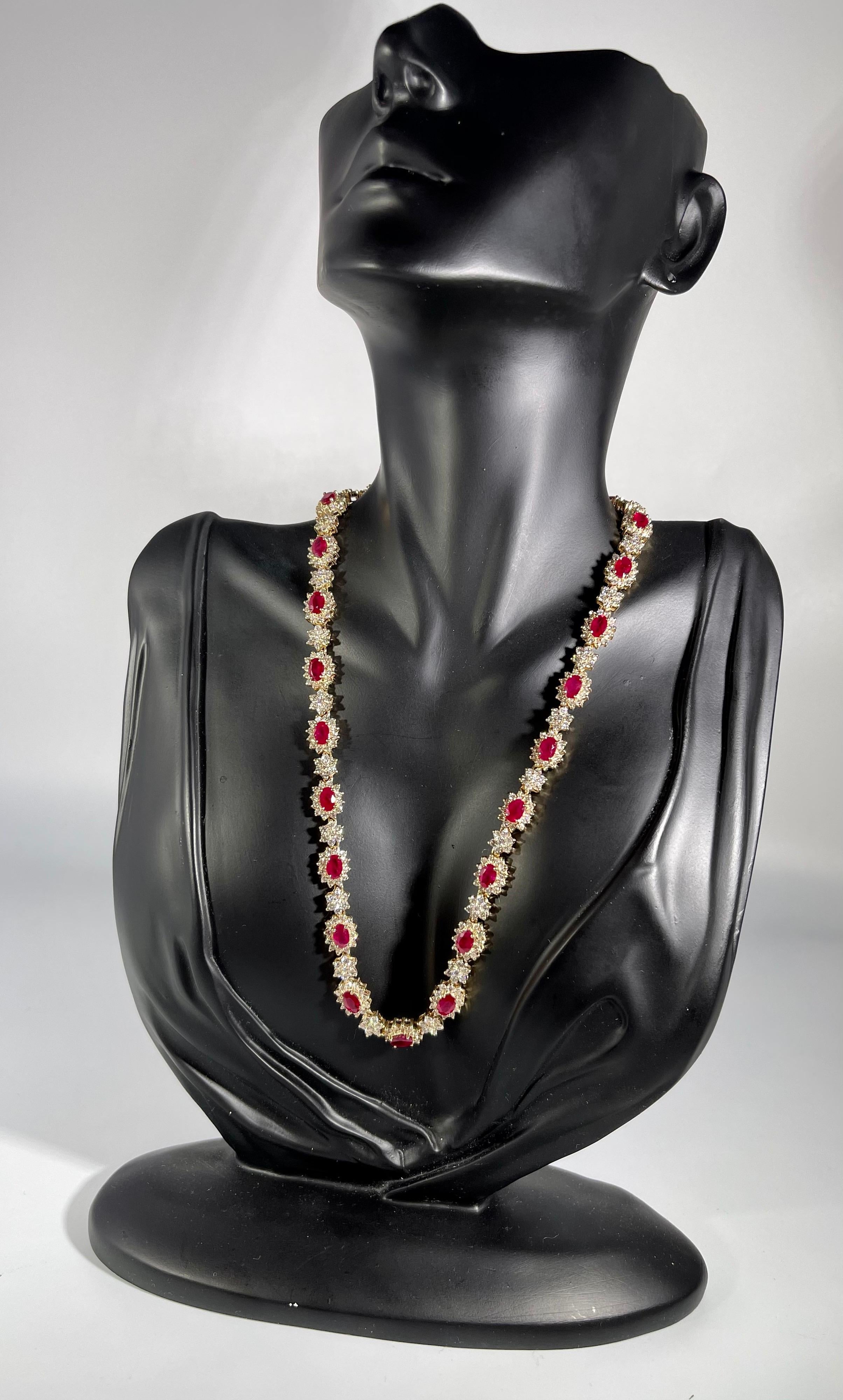 Designer Effy's 14ct Oval Shape Natural Ruby & 11 Ct Diamond Necklace 14KY Gold 1