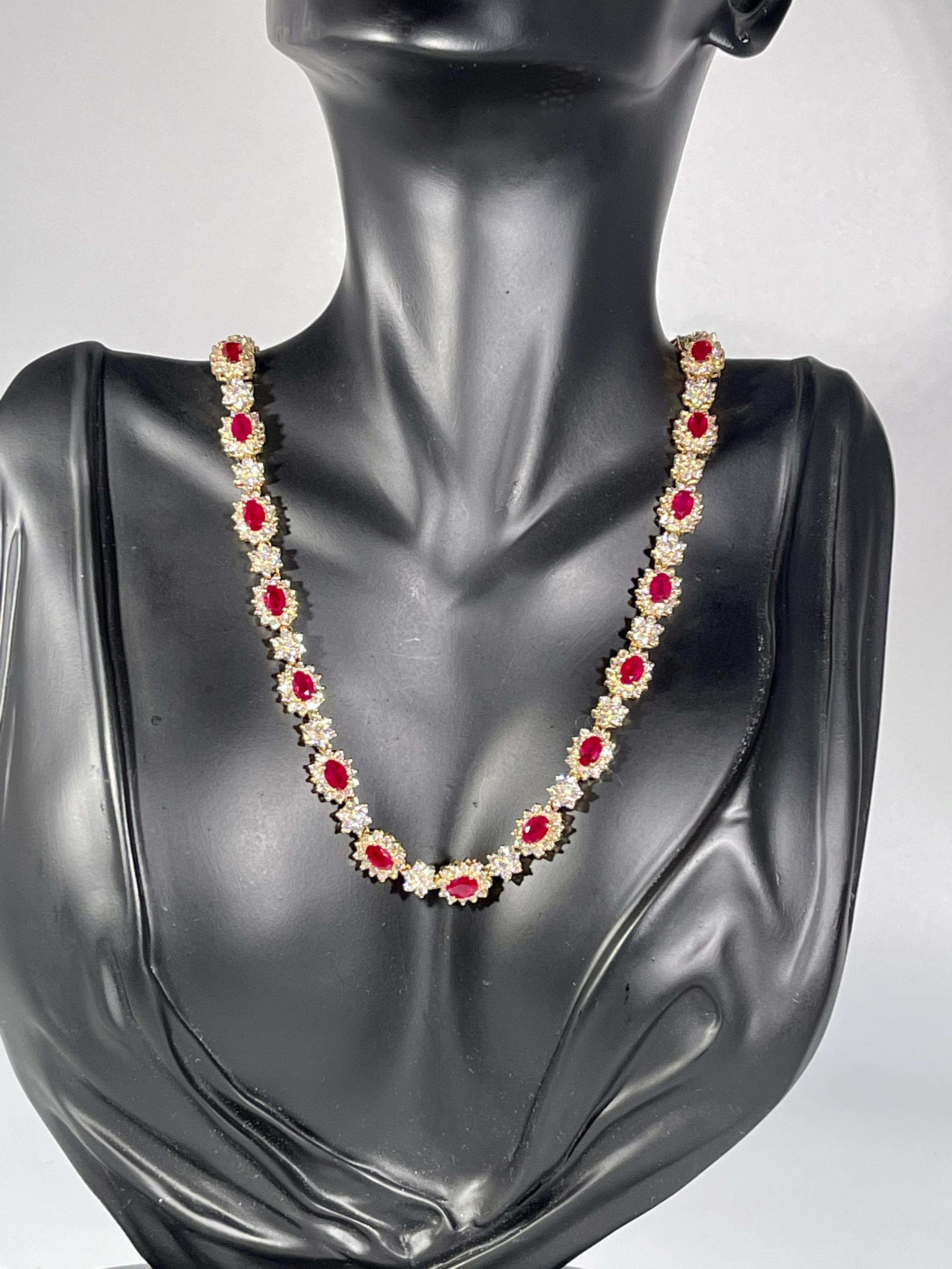 Designer Effy's 14ct Oval Shape Natural Ruby & 11 Ct Diamond Necklace 14KY Gold 2