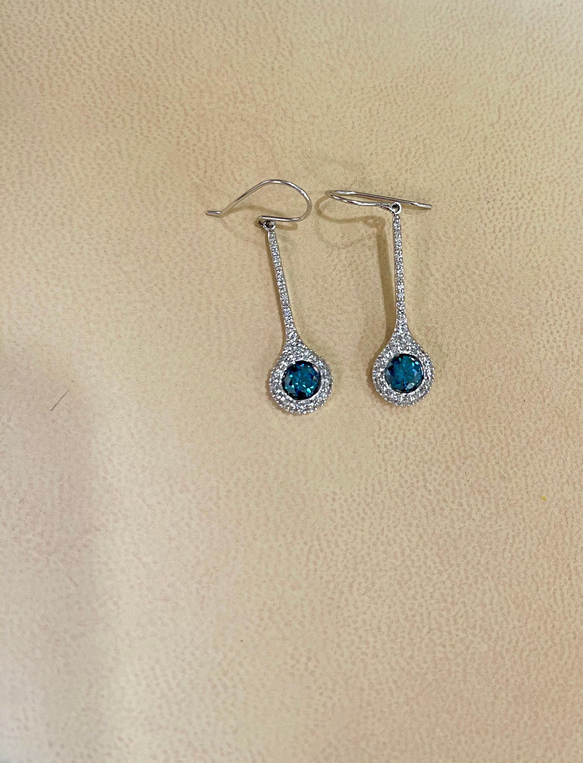 Designer Effy's 1.57 Carat Blue & White Diamond Dangling Earrings 14K White Gold 6