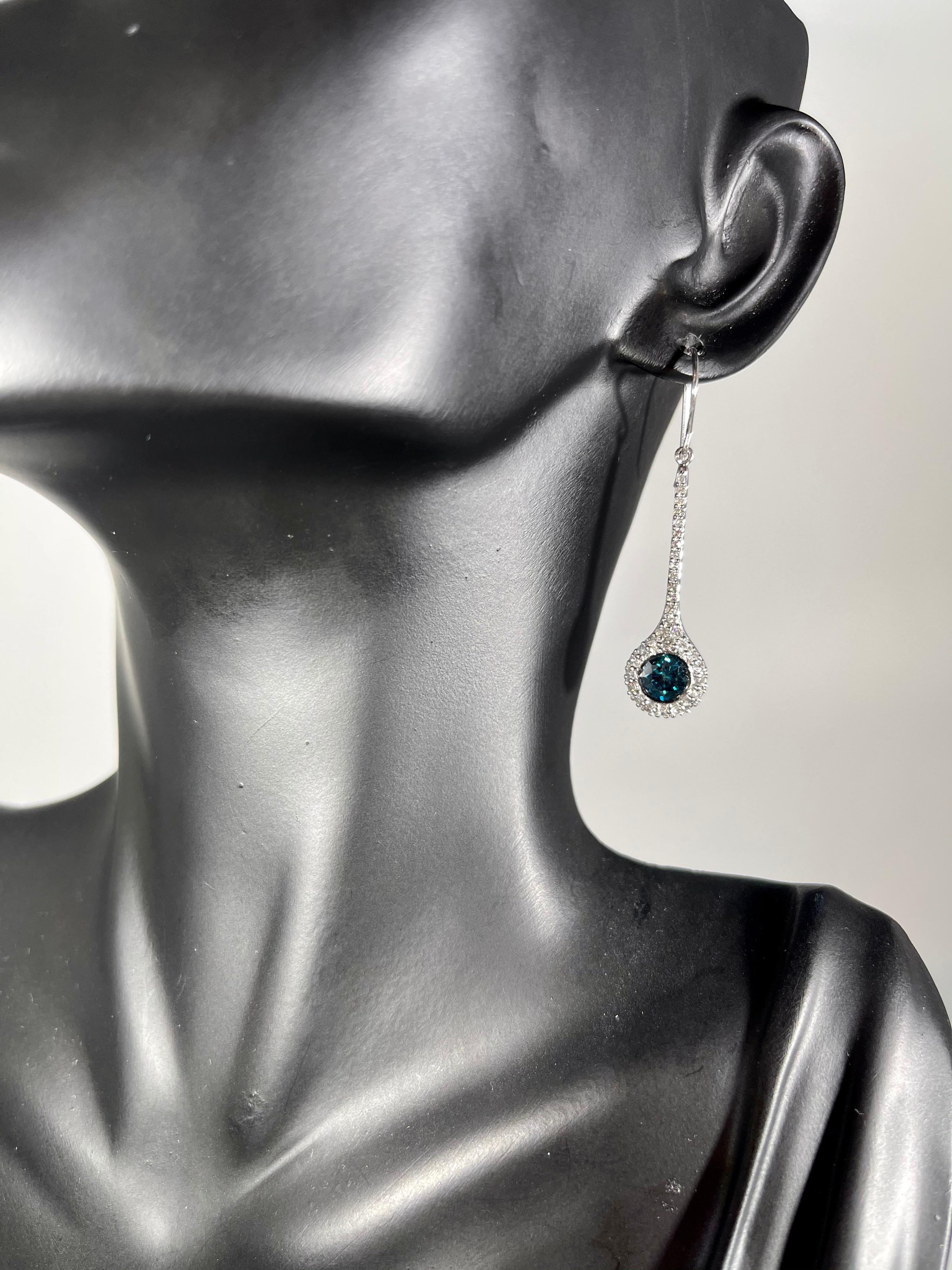 Women's Designer Effy's 1.57 Carat Blue & White Diamond Dangling Earrings 14K White Gold