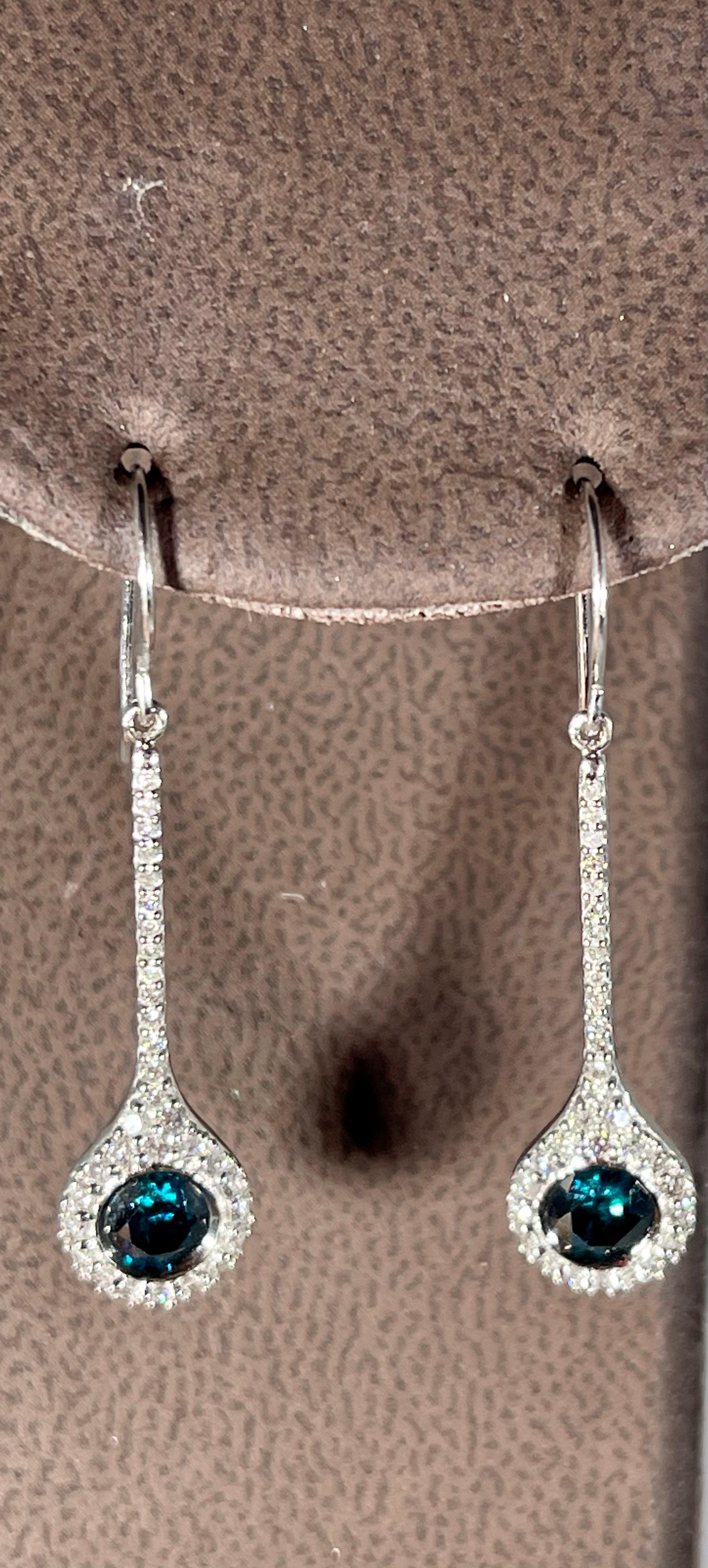 Designer Effy's 1.57 Carat Blue & White Diamond Dangling Earrings 14K White Gold 2
