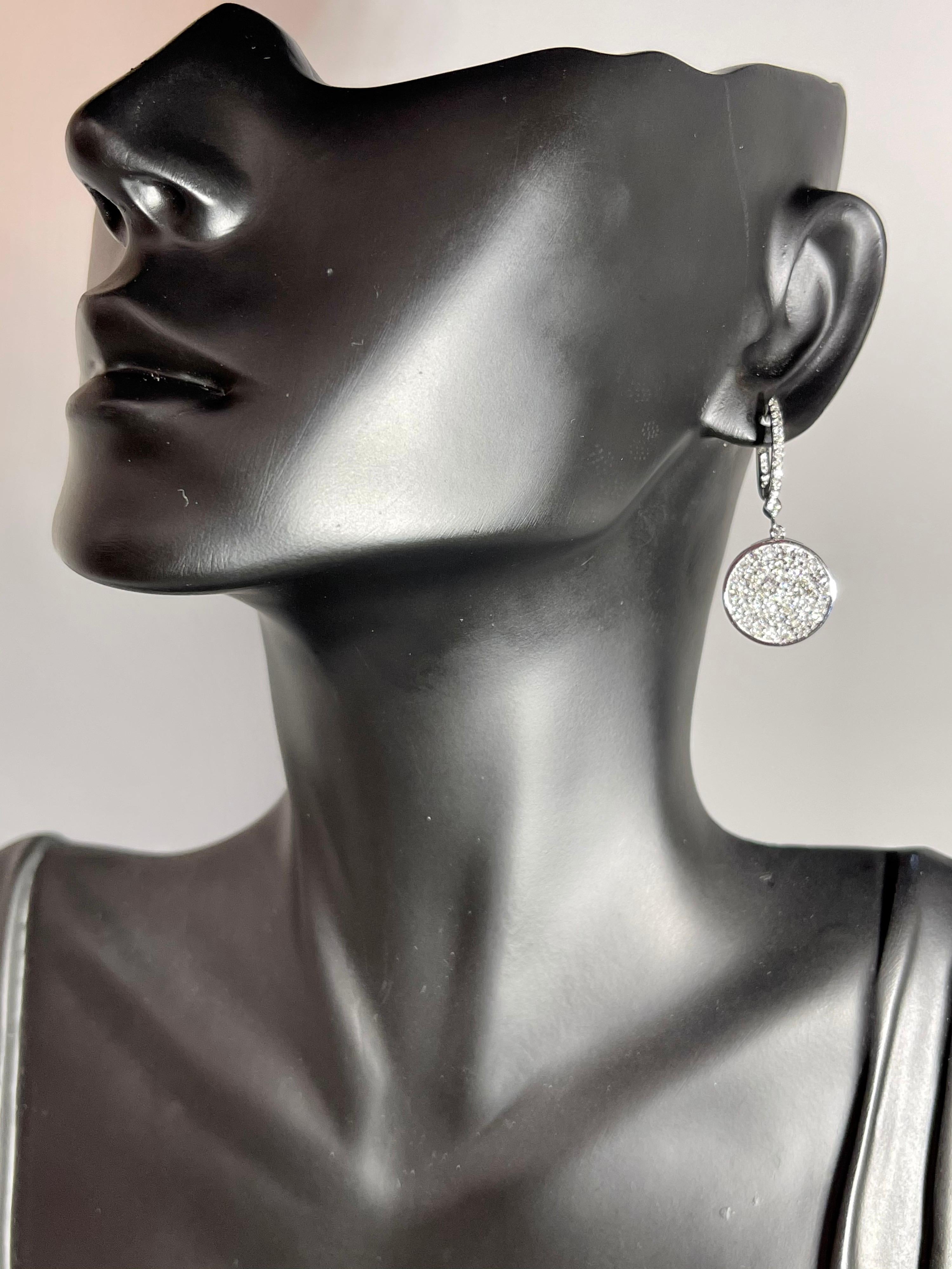 Round Cut Designer Effy's 1.58 Ct Natural Diamond Dangling Huggies Earrings 14 Karat Gold
