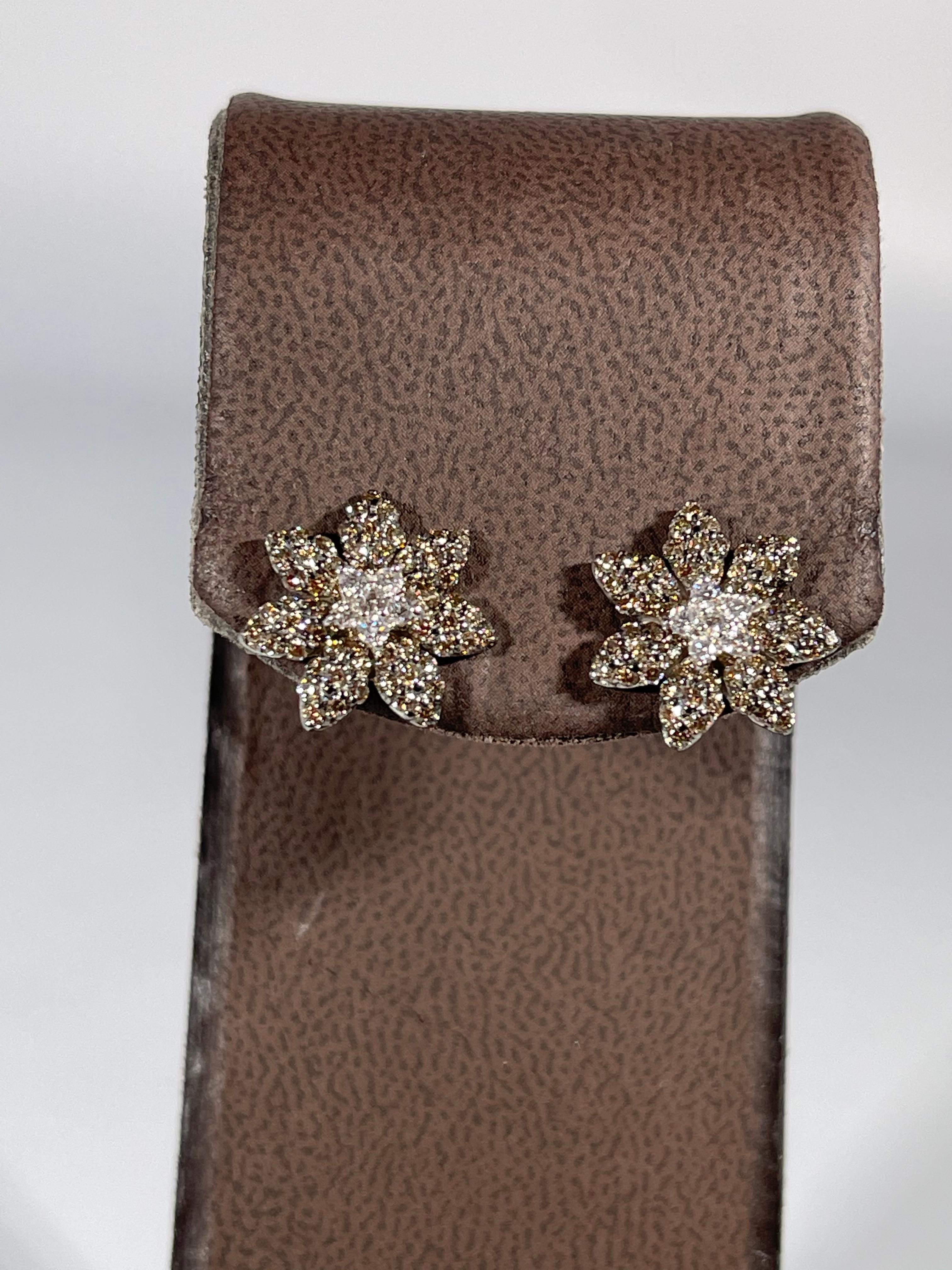 Women's Designer Effy's 1.5 Carat Expresso Diamond Flower Stud Earrings 14 Karat Gold