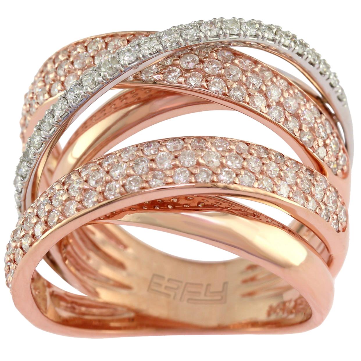 Designer Effy's 1.6 Carat Diamond Cocktail Ring 14 Karat Rose or White Gold Ring