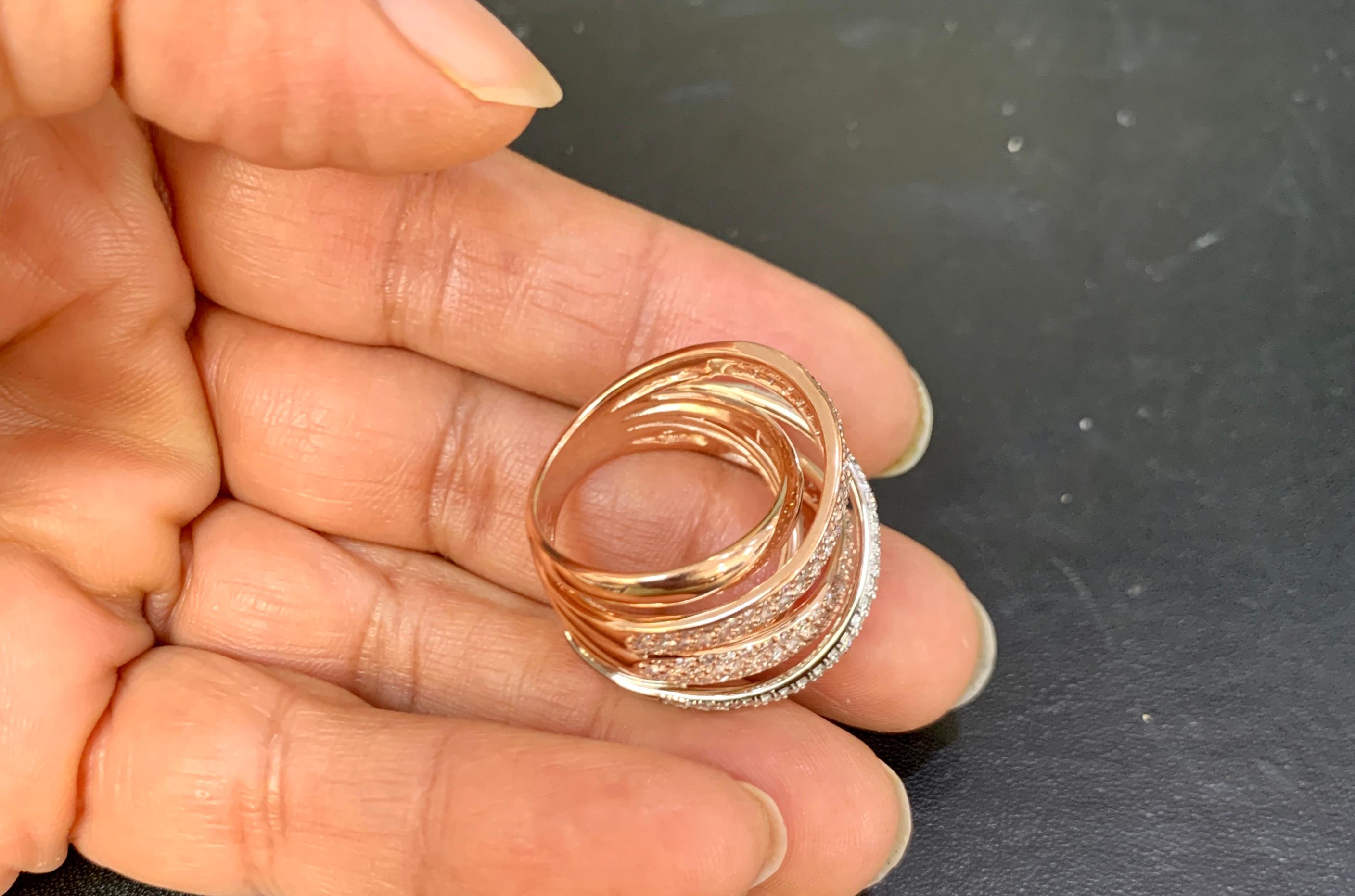 Round Cut Designer Effy's 1.6 Carat Diamond Cocktail Ring 14 Karat Rose or White Gold Ring