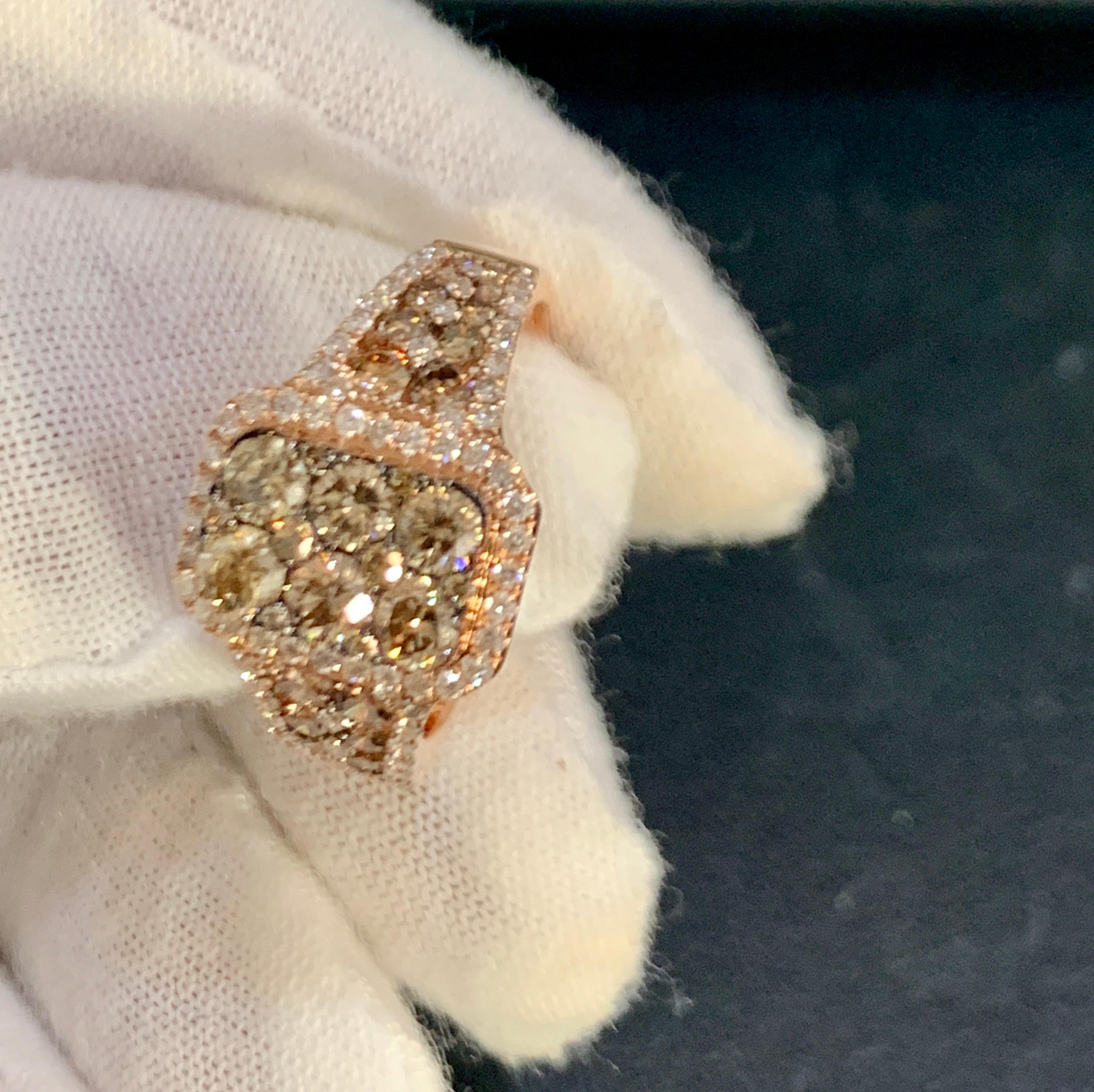 Round Cut Designer Effy's 1.8 Carat Diamond Cocktail Ring 14 Karat Rose Gold Ring