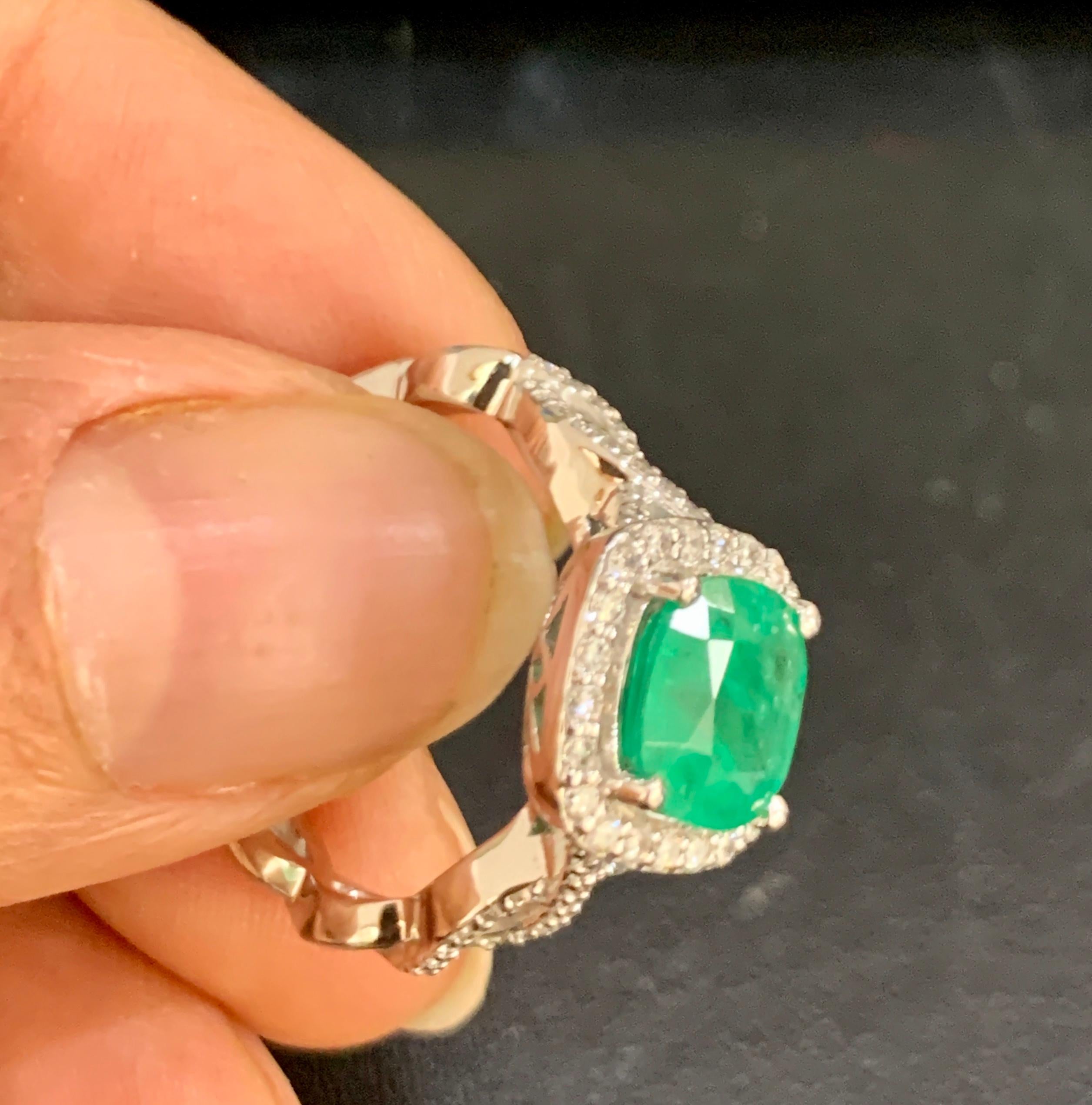 Women's Designer Effy's 1.8 Carat Emerald and Diamond Cocktail Ring 14 Karat White Gold For Sale