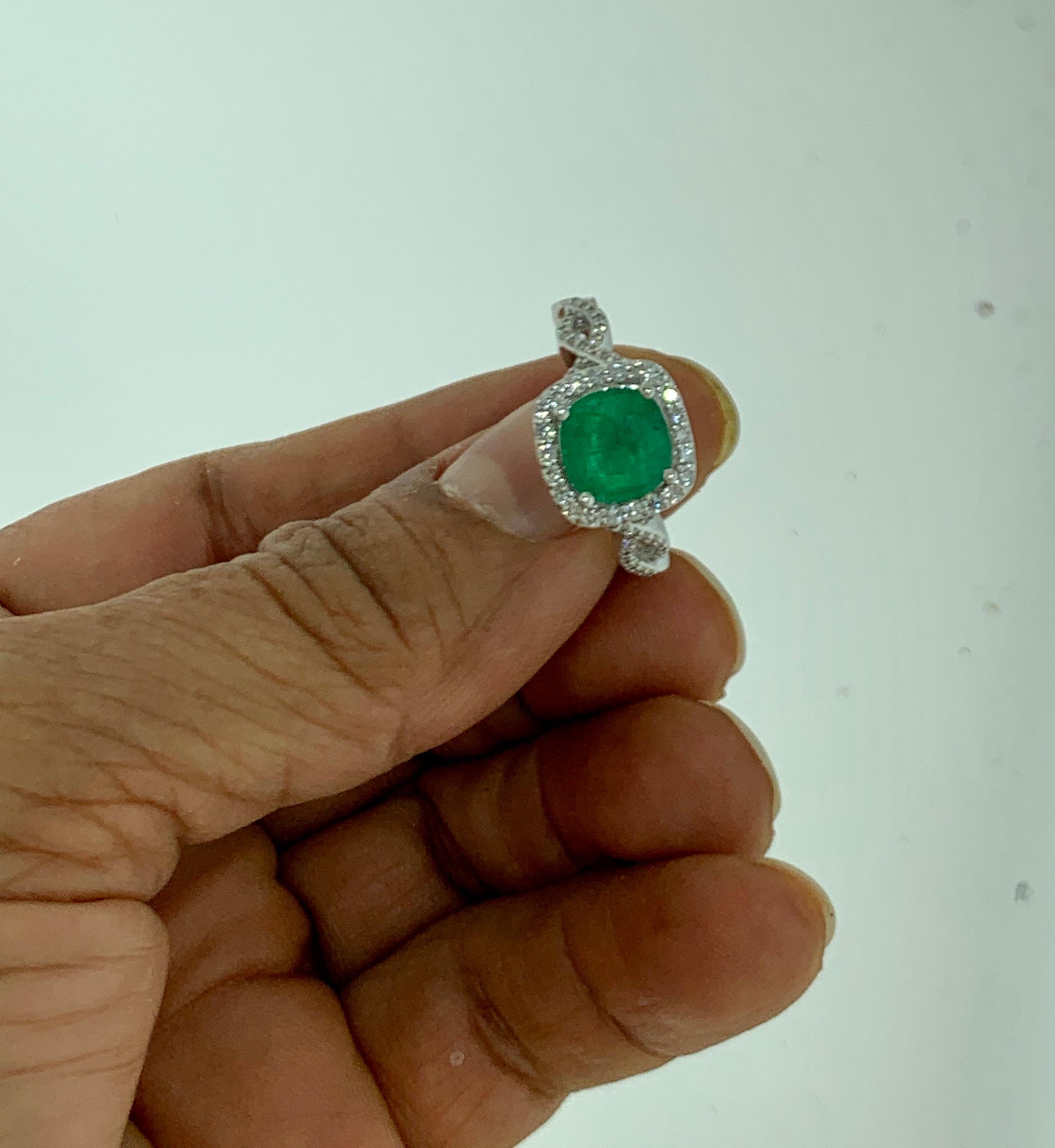 Designer Effy's 1.8 Carat Emerald and Diamond Cocktail Ring 14 Karat White Gold 1