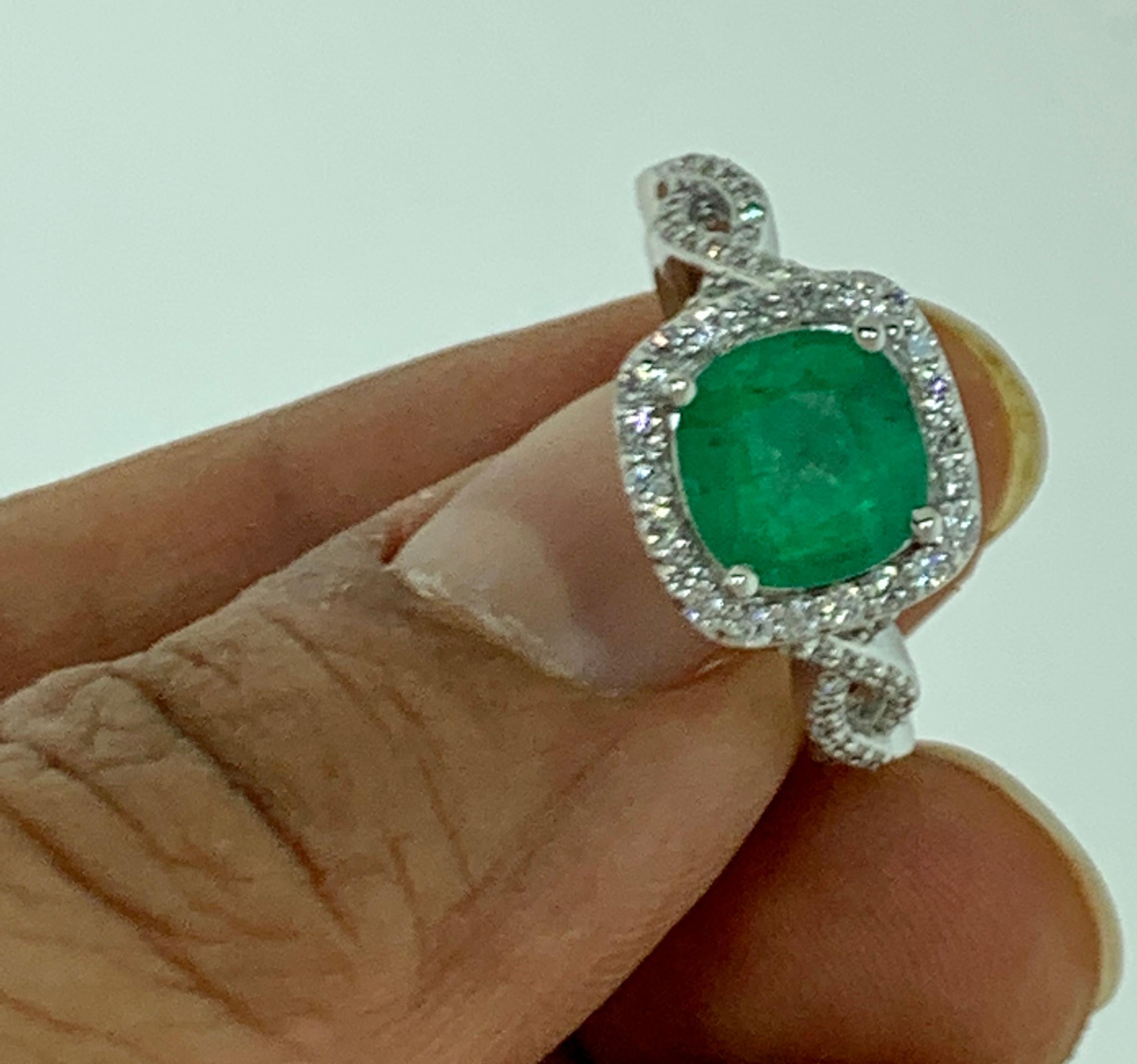 Designer Effy's 1.8 Carat Emerald and Diamond Cocktail Ring 14 Karat White Gold 2