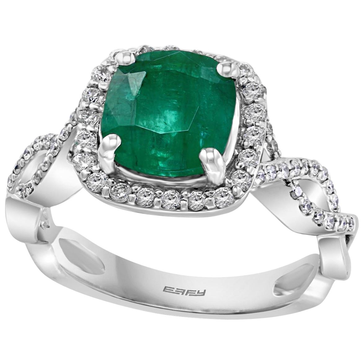 Designer Effy's 1.8 Carat Emerald and Diamond Cocktail Ring 14 Karat White Gold