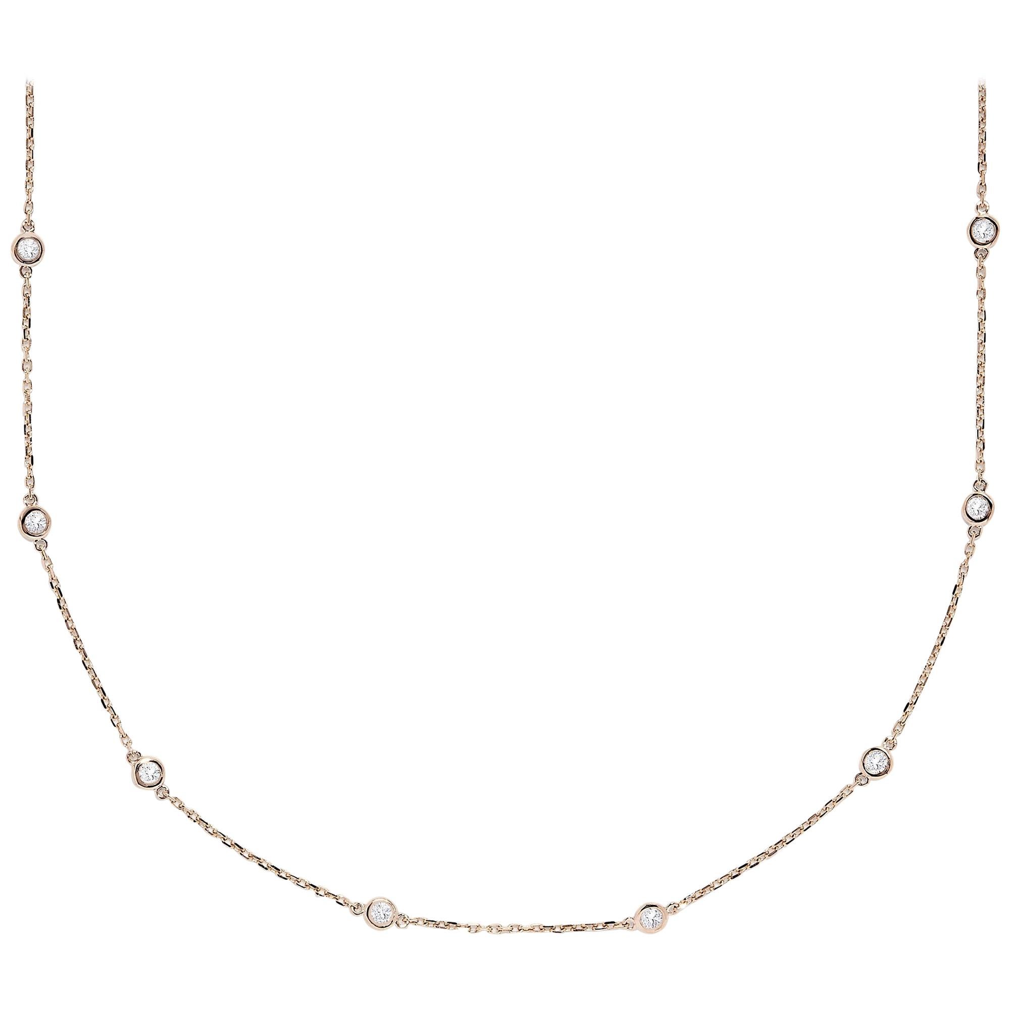 Designer Effy's 1.88 Carat Diamond by Yard Necklace 14 Karat Rose Gold Chain