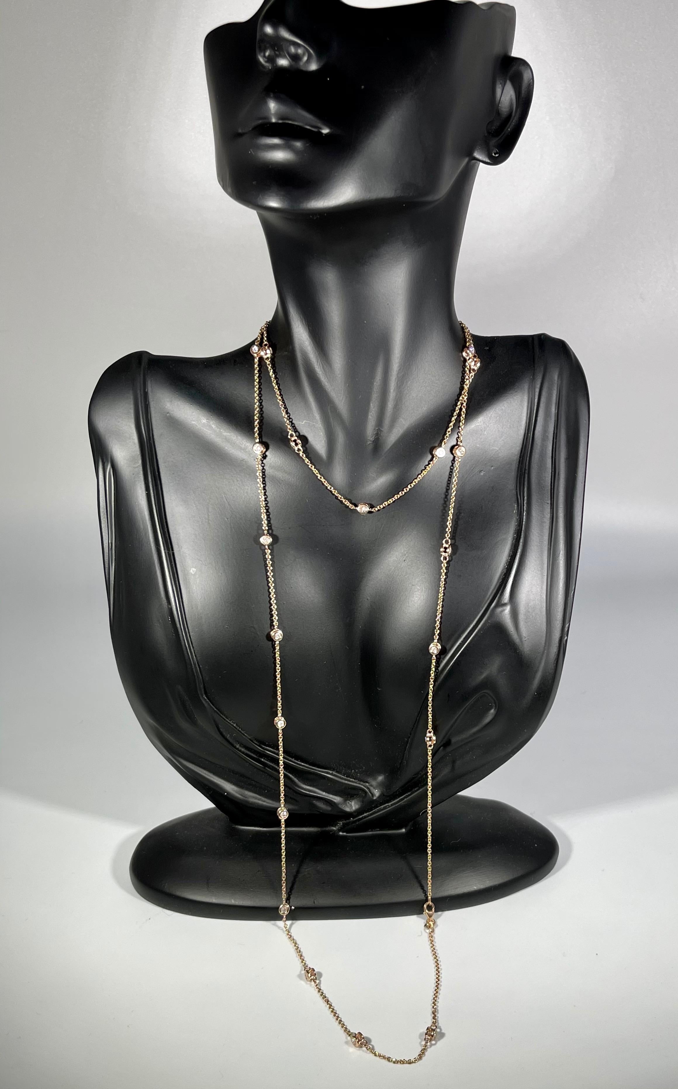 Designer Effy's 1.88 Carat Diamond by Yard Necklace 14 Karat Rose Gold Chain 6