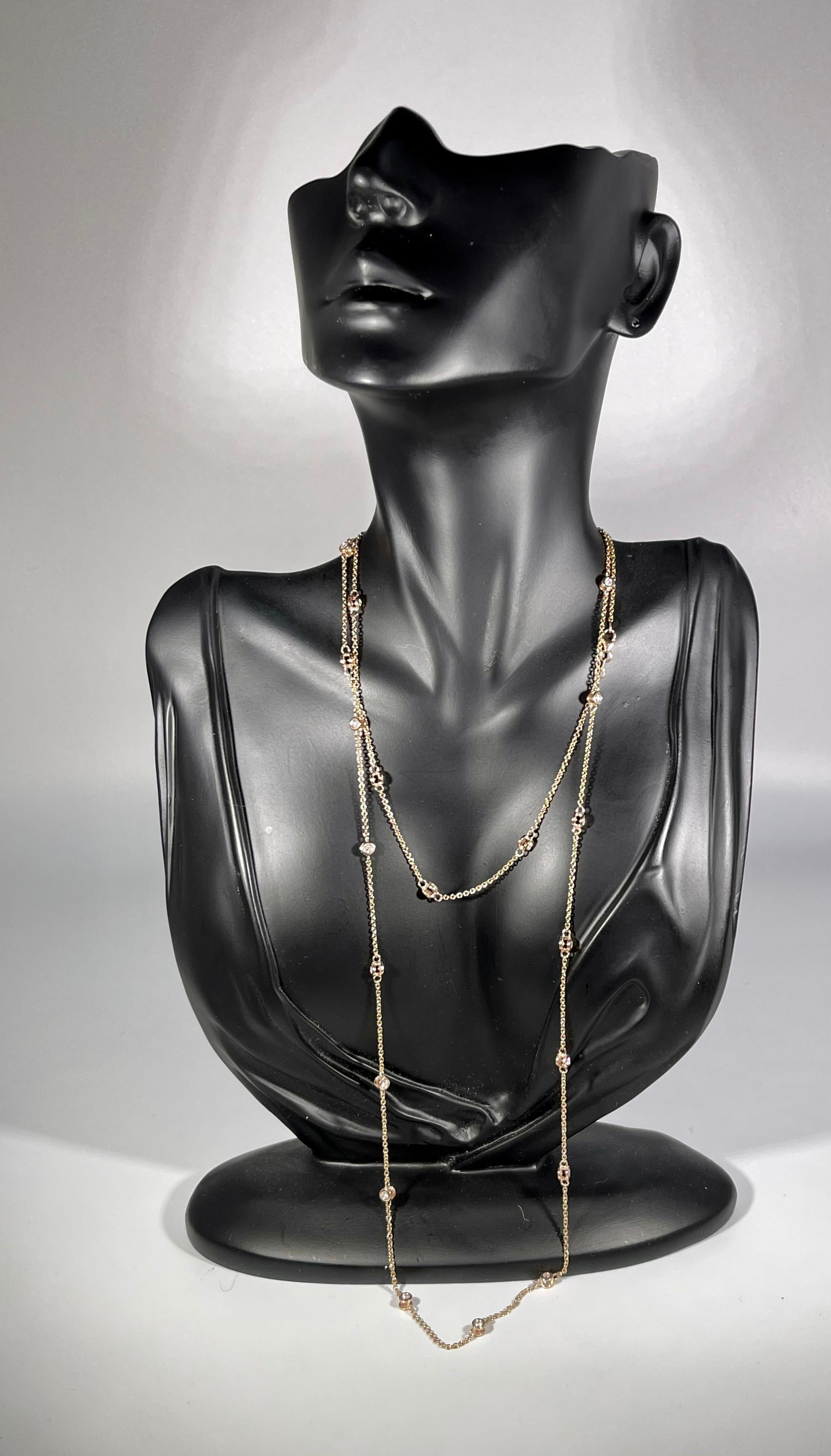 Women's or Men's Designer Effy's 1.88 Carat Diamond by Yard Necklace 14 Karat Rose Gold Chain