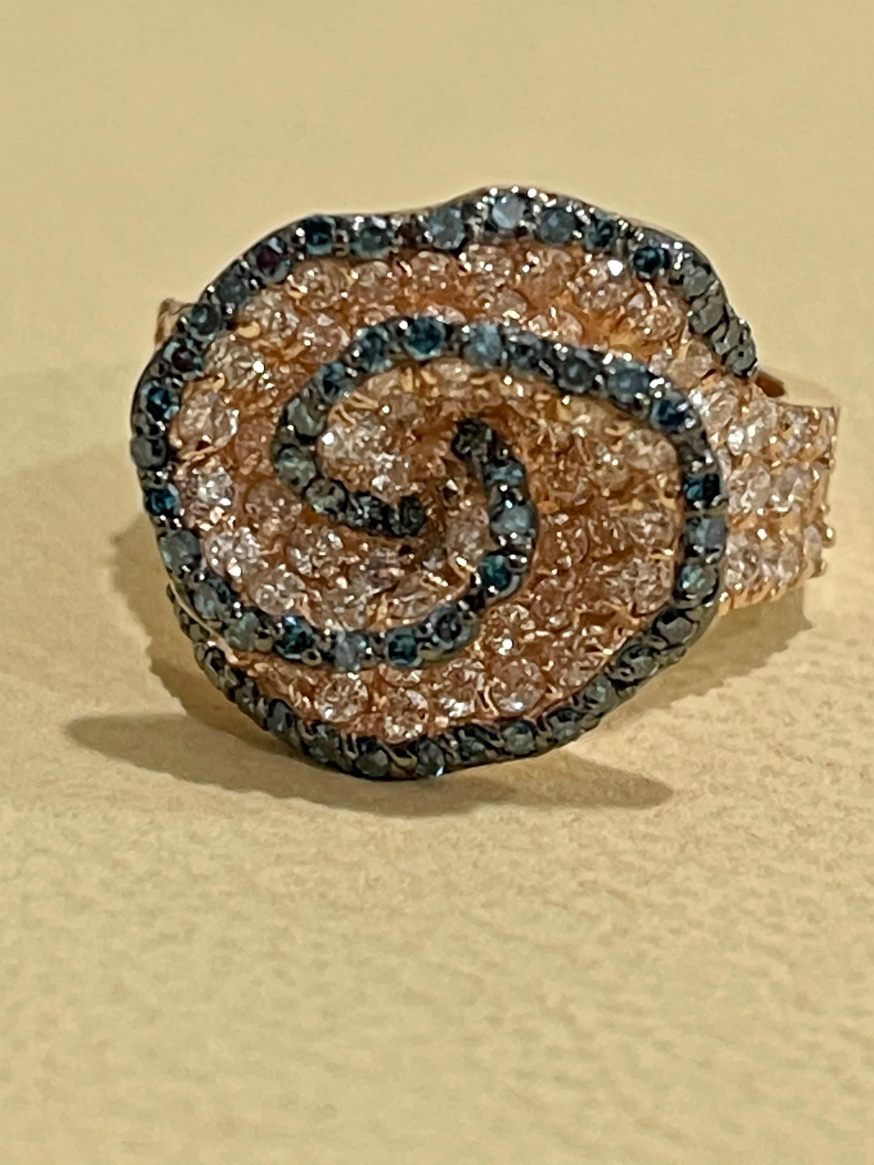 Designer Effy's 2.21 Carat Blue and White Diamond 14 Karat Gold Cocktail Ring 5