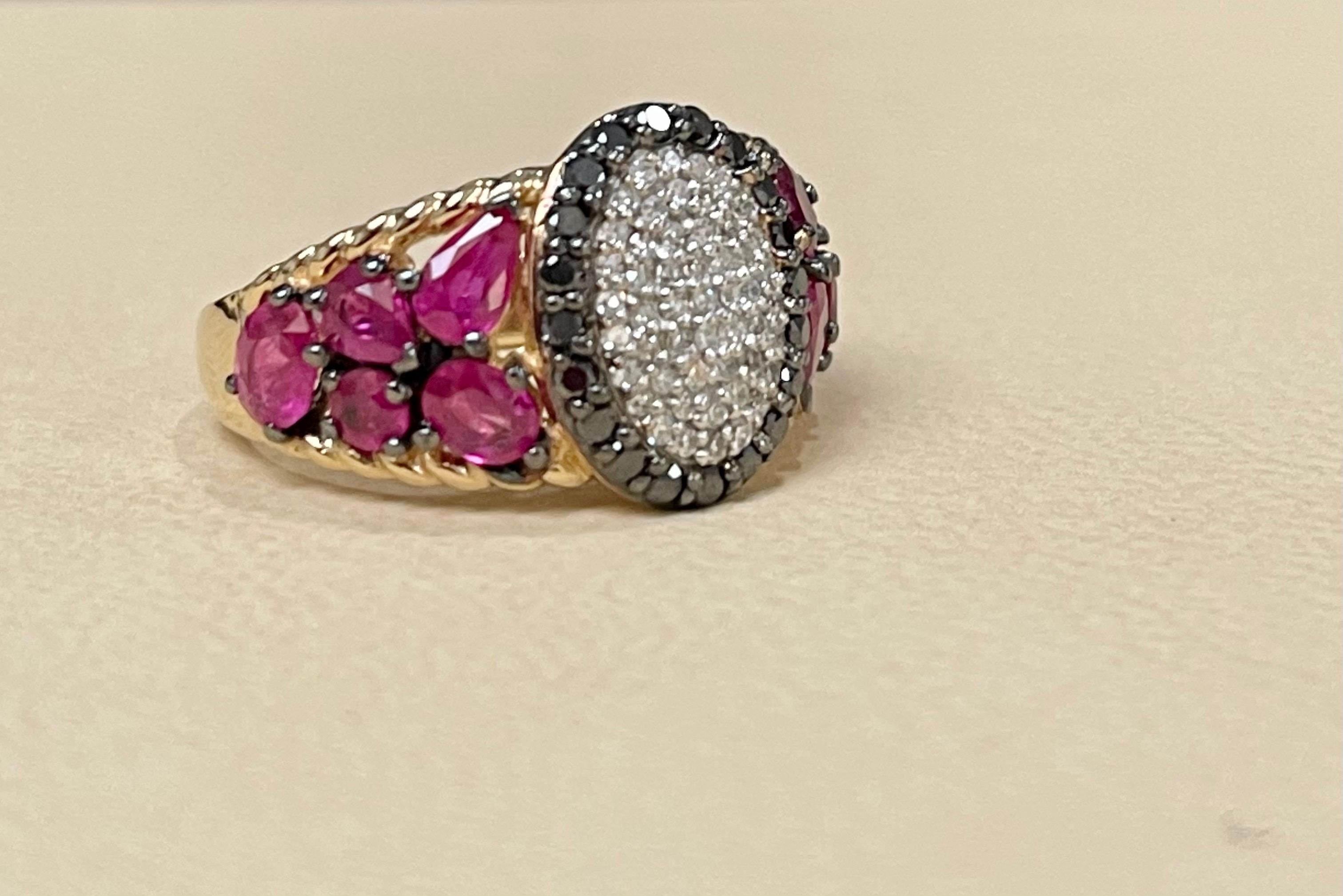 Women's Designer Effy's Black & White Diamond & Natural Ruby Cocktail Ring 14 Karat Gold