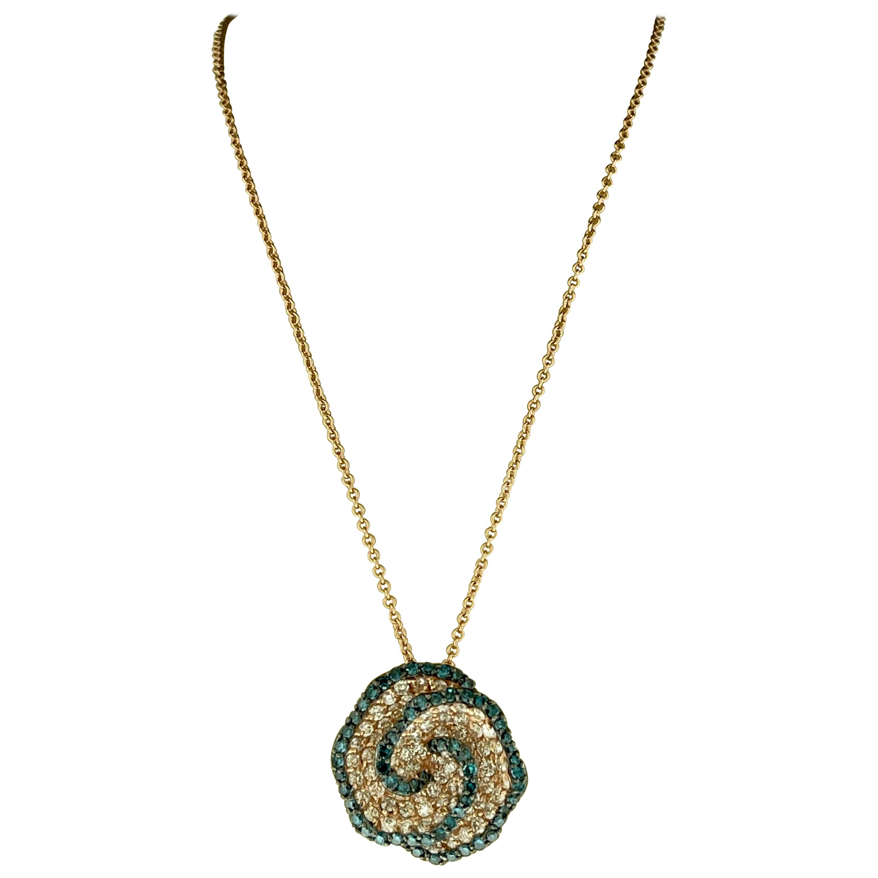 Designer Effy's Blue and White Diamond Celtic Pendant /Necklace 14 Karat Gold