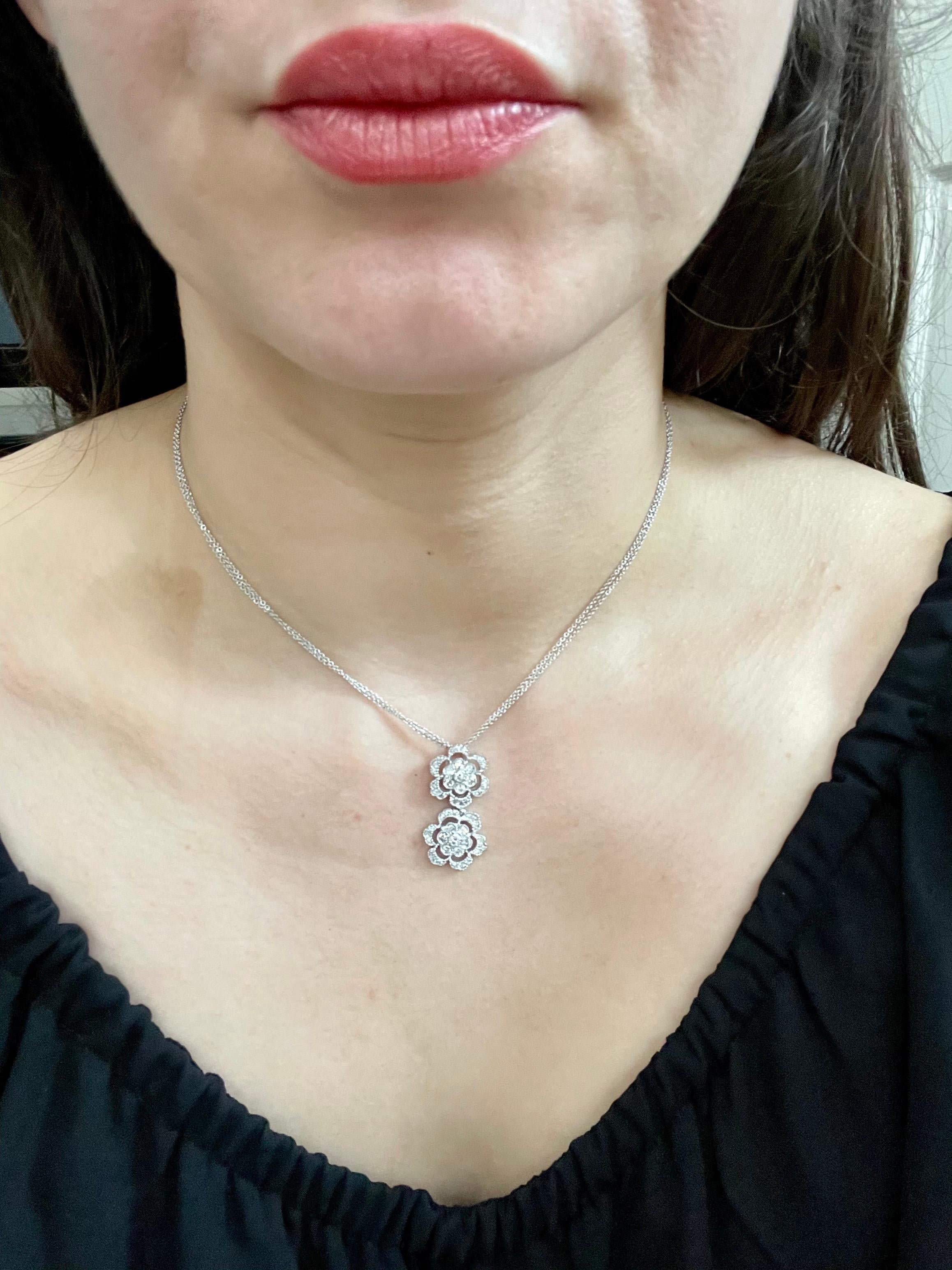Designer Effy's Diamond Double Flower Double Chain Pendant/Necklace 14 KW Gold 2
