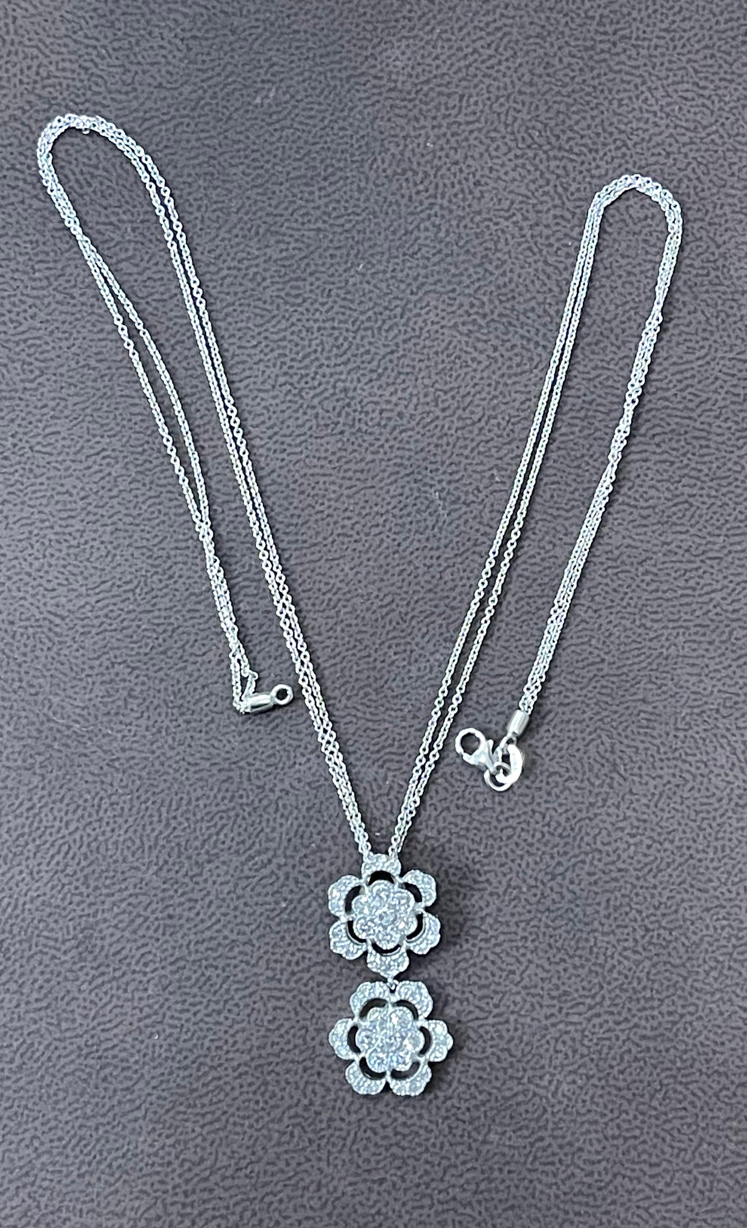 Designer Effy's Diamond Double Flower Double Chain Pendant/Necklace 14 KW Gold In New Condition In New York, NY