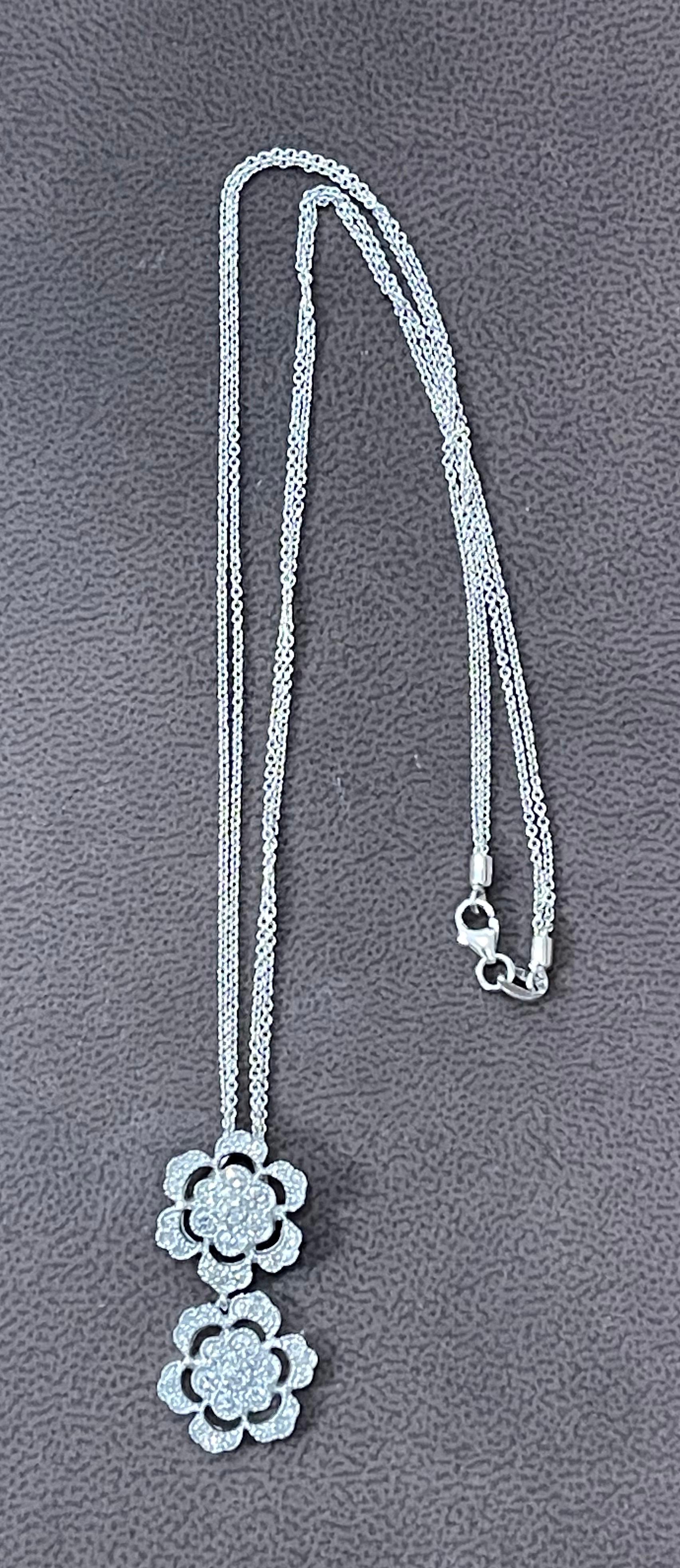 Women's or Men's Designer Effy's Diamond Double Flower Double Chain Pendant/Necklace 14 KW Gold