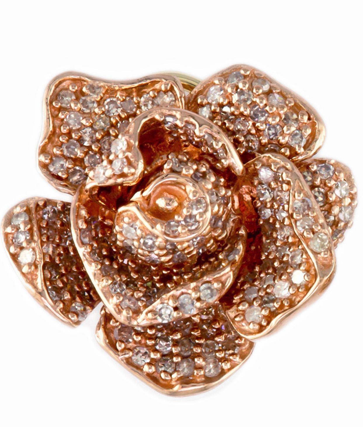 Designer Effy's Diamond Rose Flower Stud Omega back Earrings 14 Karat Rose Gold 2