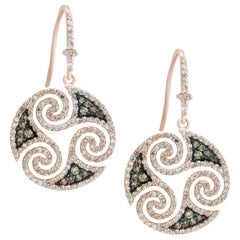 Designer Effy's Expresso Diamond & Diamond Hanging/Drop Earrings 14 Kt Rose Gold